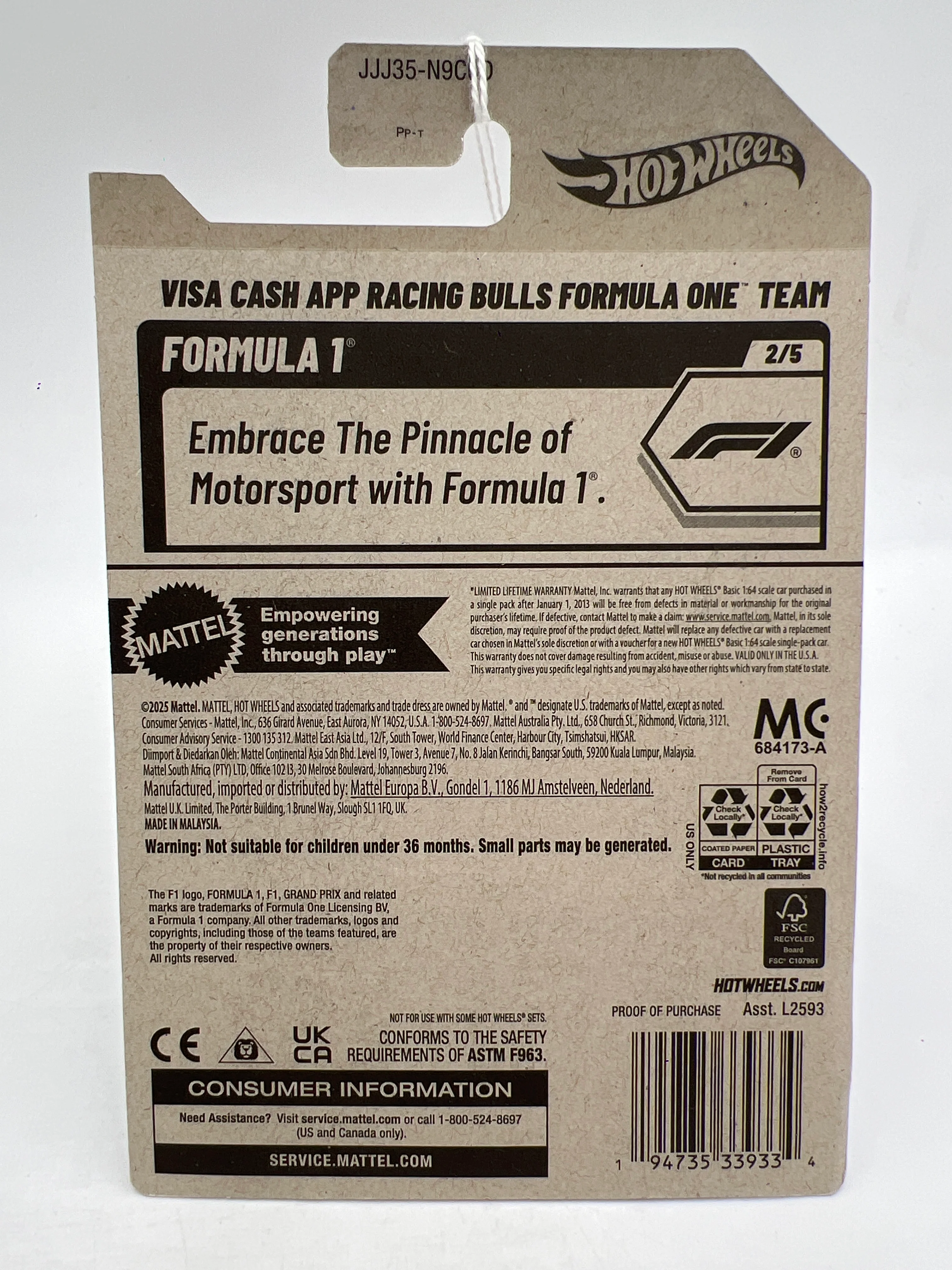 2026 Hot Wheels D E Case #68 Visa Cash App Racing Bulls Formula One Team White 113C - Image 2