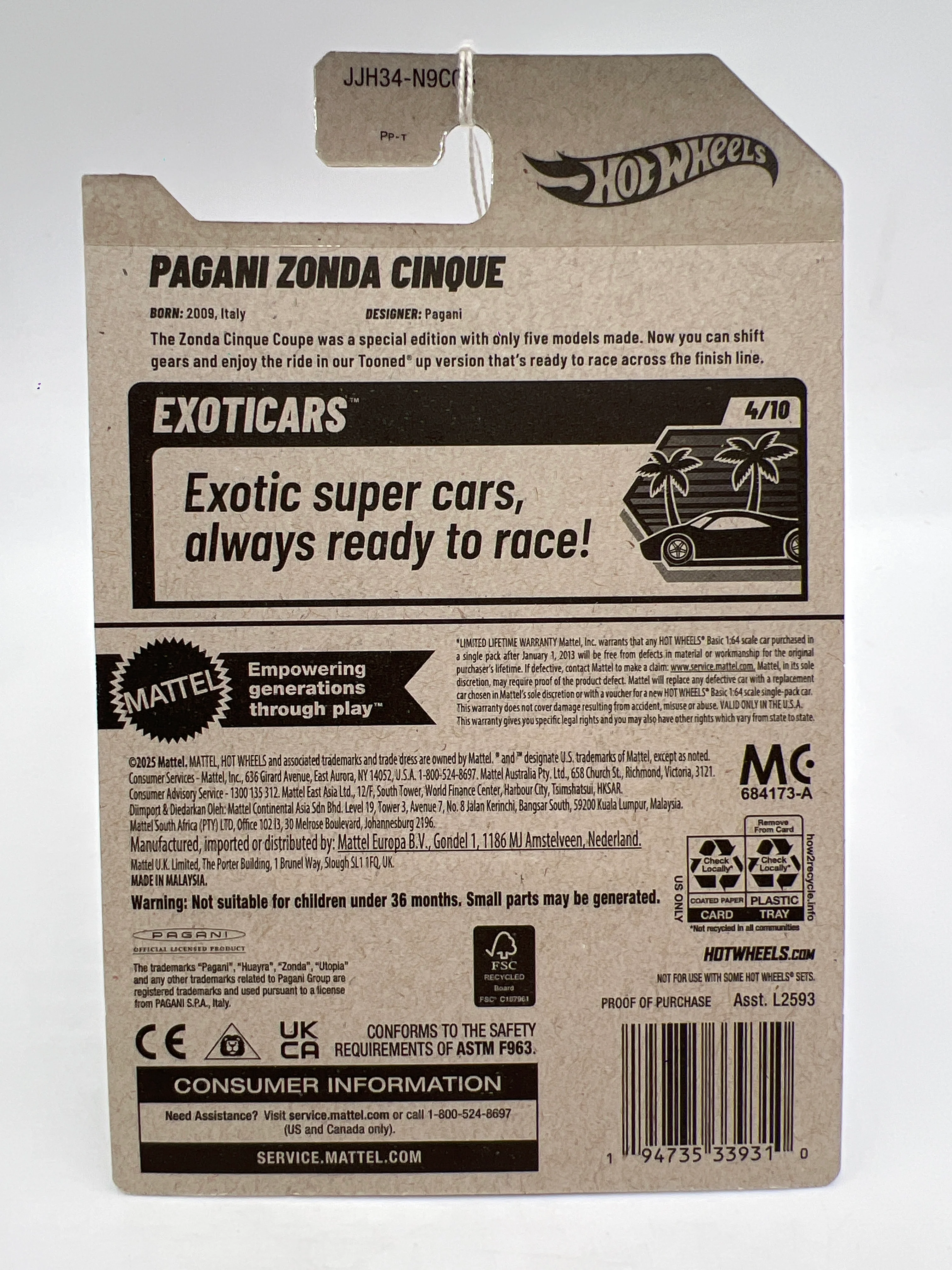 2026 Hot Wheels B Case Exoticars #26 Pagani Zonda Cinque White Tooned 93i - Image 6