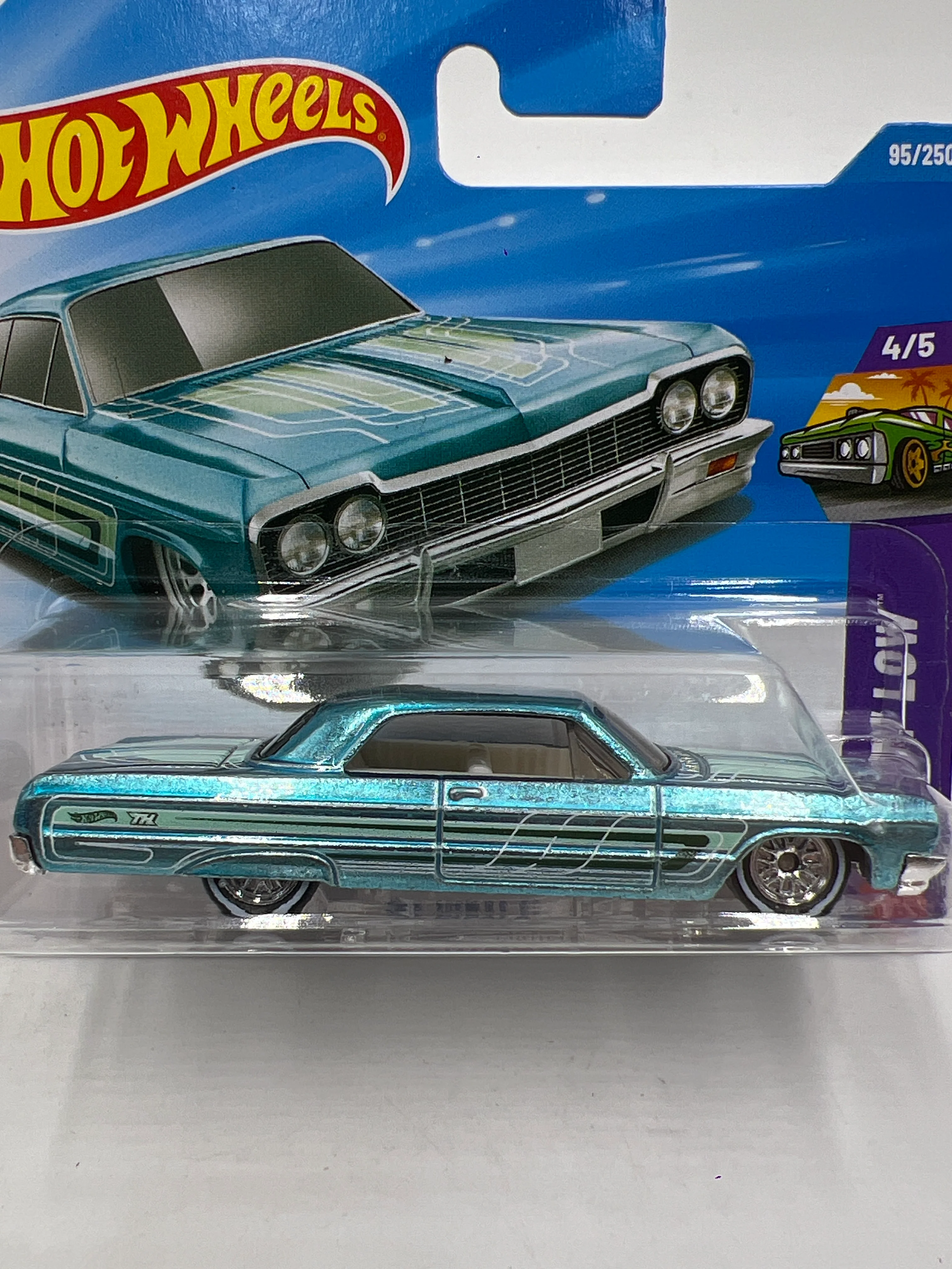2026 Hot Wheels Short Card Super Treasure Hunt #95 64 Impala Light Blue W/Protector - Image 2