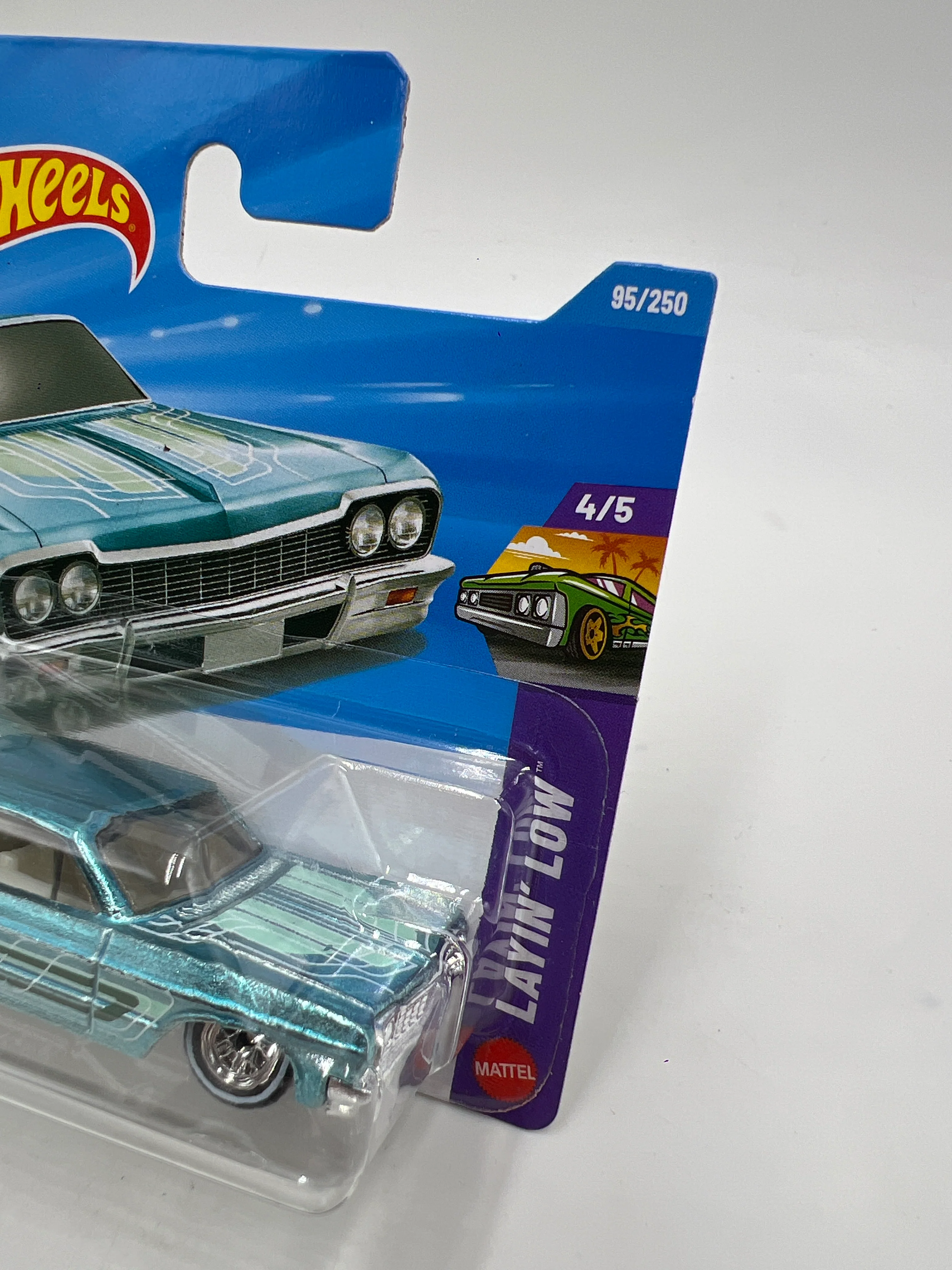 2026 Hot Wheels Short Card Super Treasure Hunt #95 64 Impala Light Blue W/Protector - Image 3