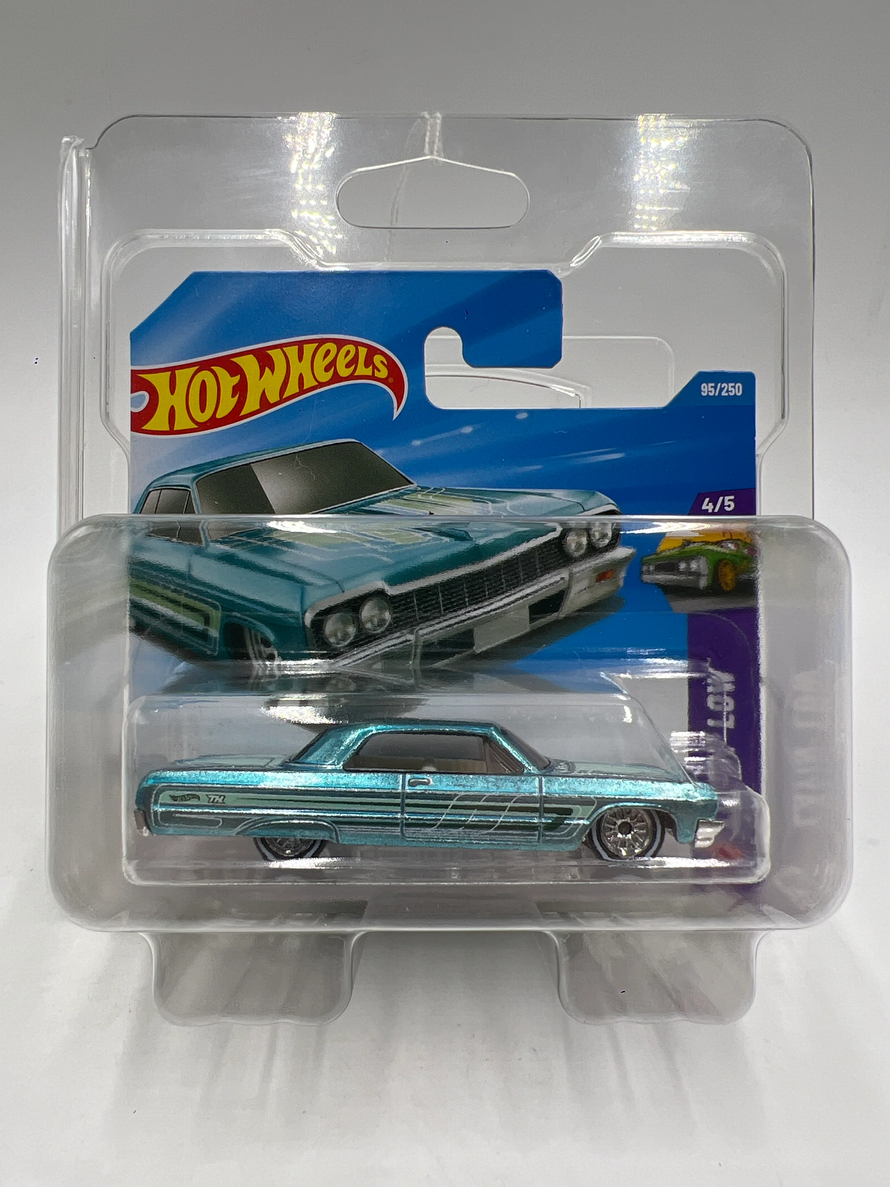 2026 Hot Wheels Short Card Super Treasure Hunt #95 64 Impala Light Blue W/Protector - Image 7
