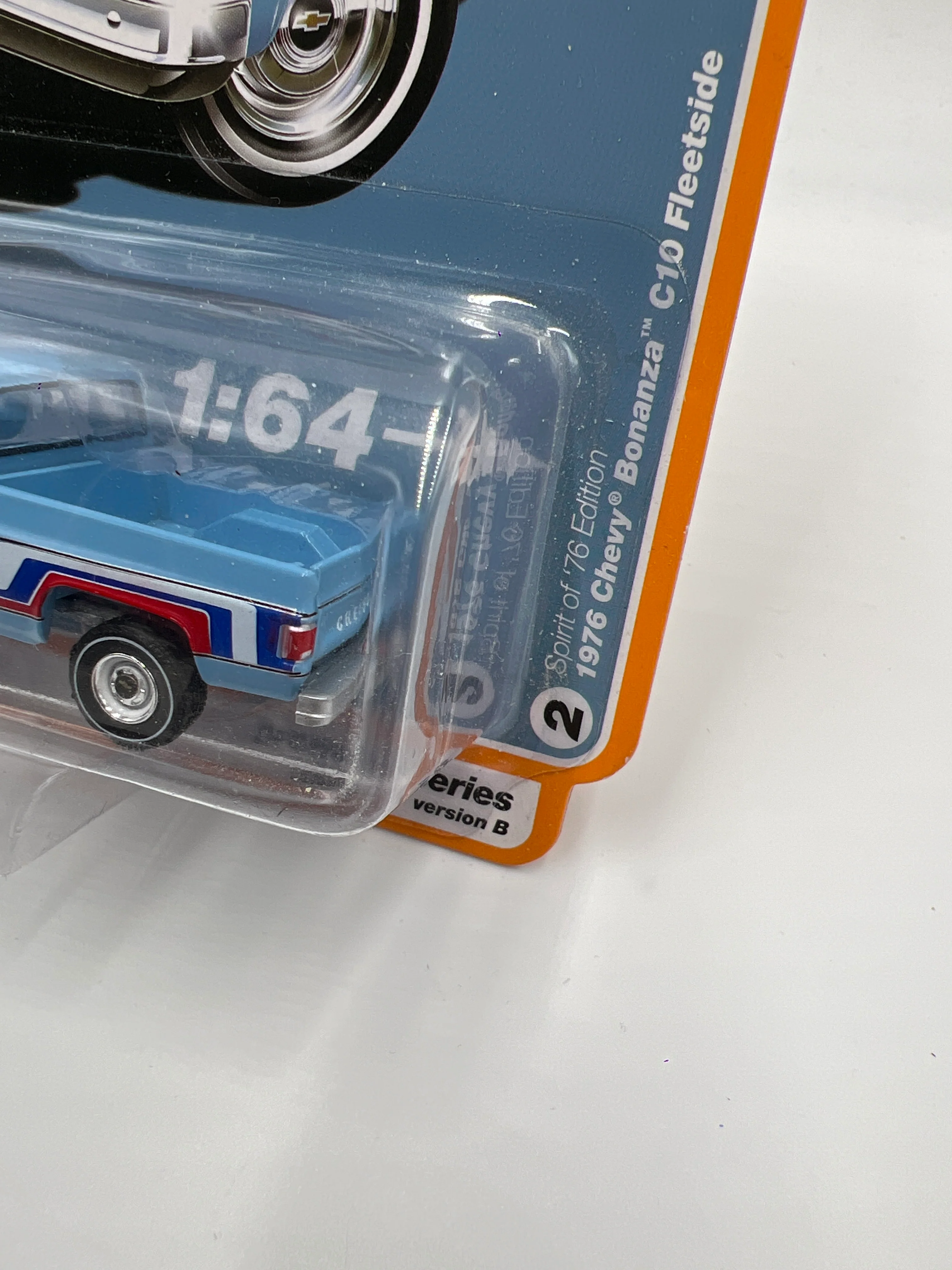 Auto World Muscle Trucks Release 1 Version B 1976 Chevy Bonanza C10 Fleetside Light Blue Spirit Of 76 Edition 182D - Image 4