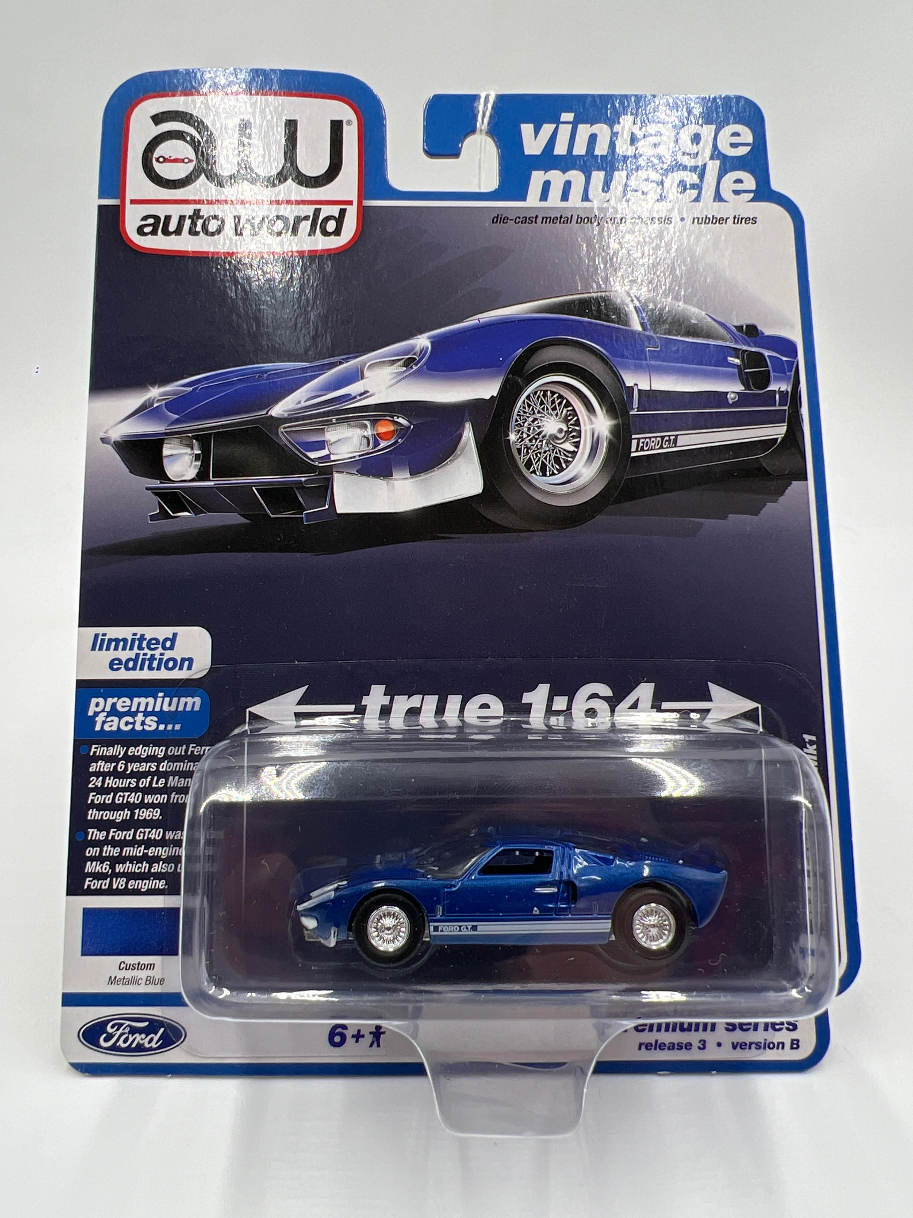 Auto World Vintage Muscle Release 3 Version B 1965 Ford GT40 Mk1 Metallic Blue 184A - Image 2