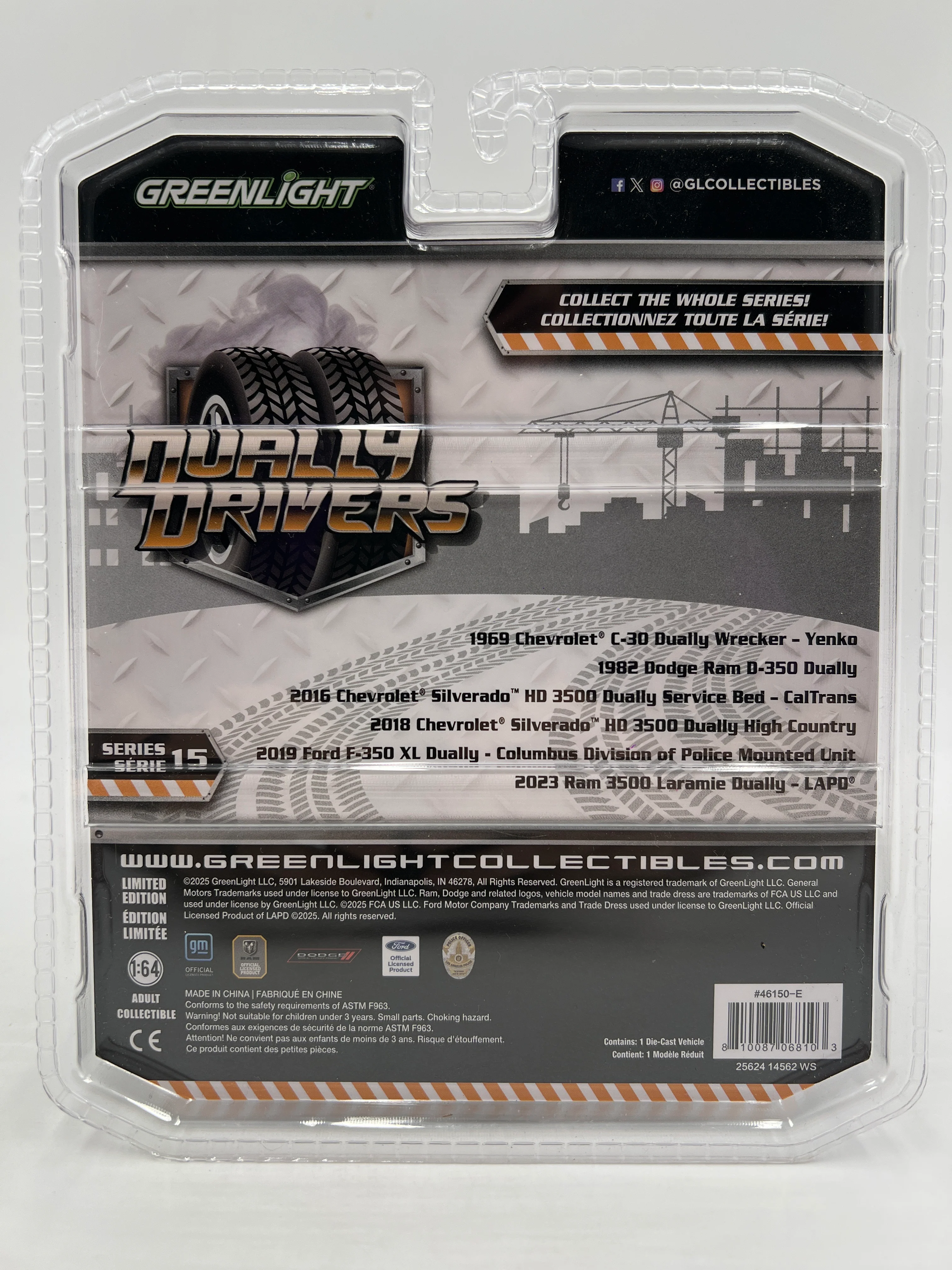 Greenlight Dually Drivers Series 15 CHASE 2019 Ford F-350 XL Dually Columbus Division of Police Mounted Unit Chrome Green - Image 6