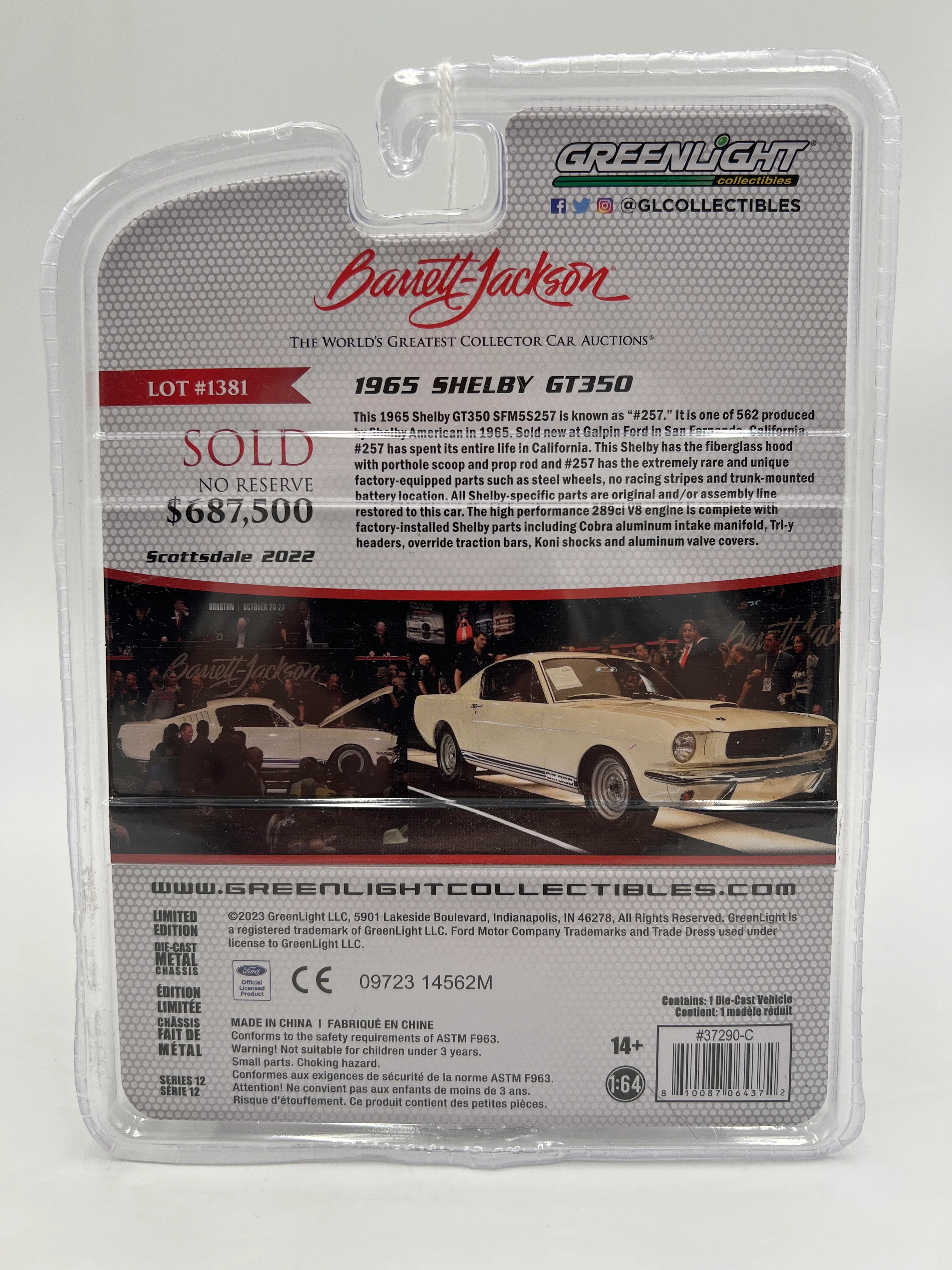 Greenlight Barrett Jackson 50th Anniversary Series 12 CHASE 1965 Shelby GT350 White - Image 6