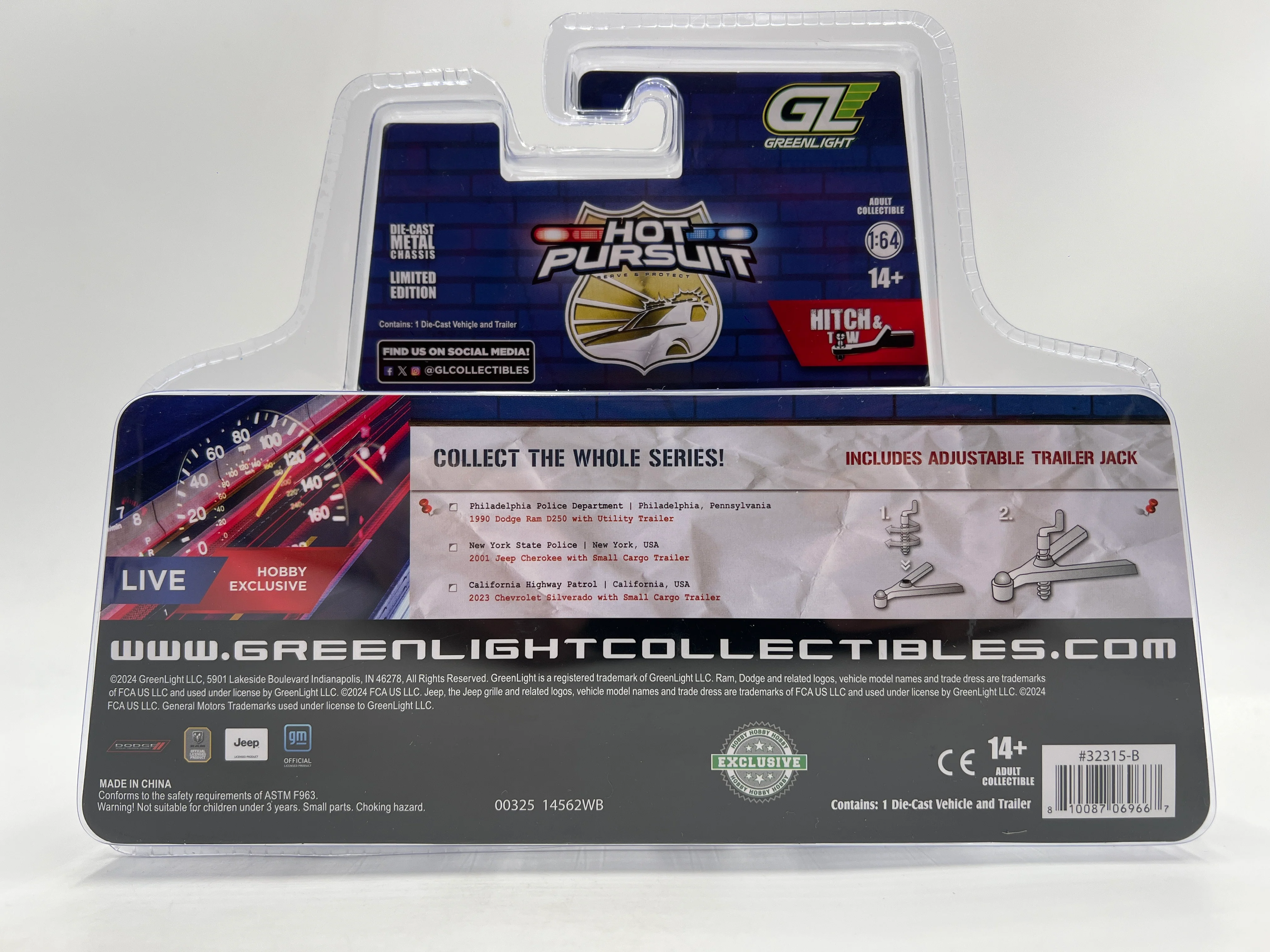 Greenlight Hobby Exclusive Hitch & Tow Hot Pursuit 2001 Jeep Cherokee W/Small Cargo Trailer 186D - Image 4