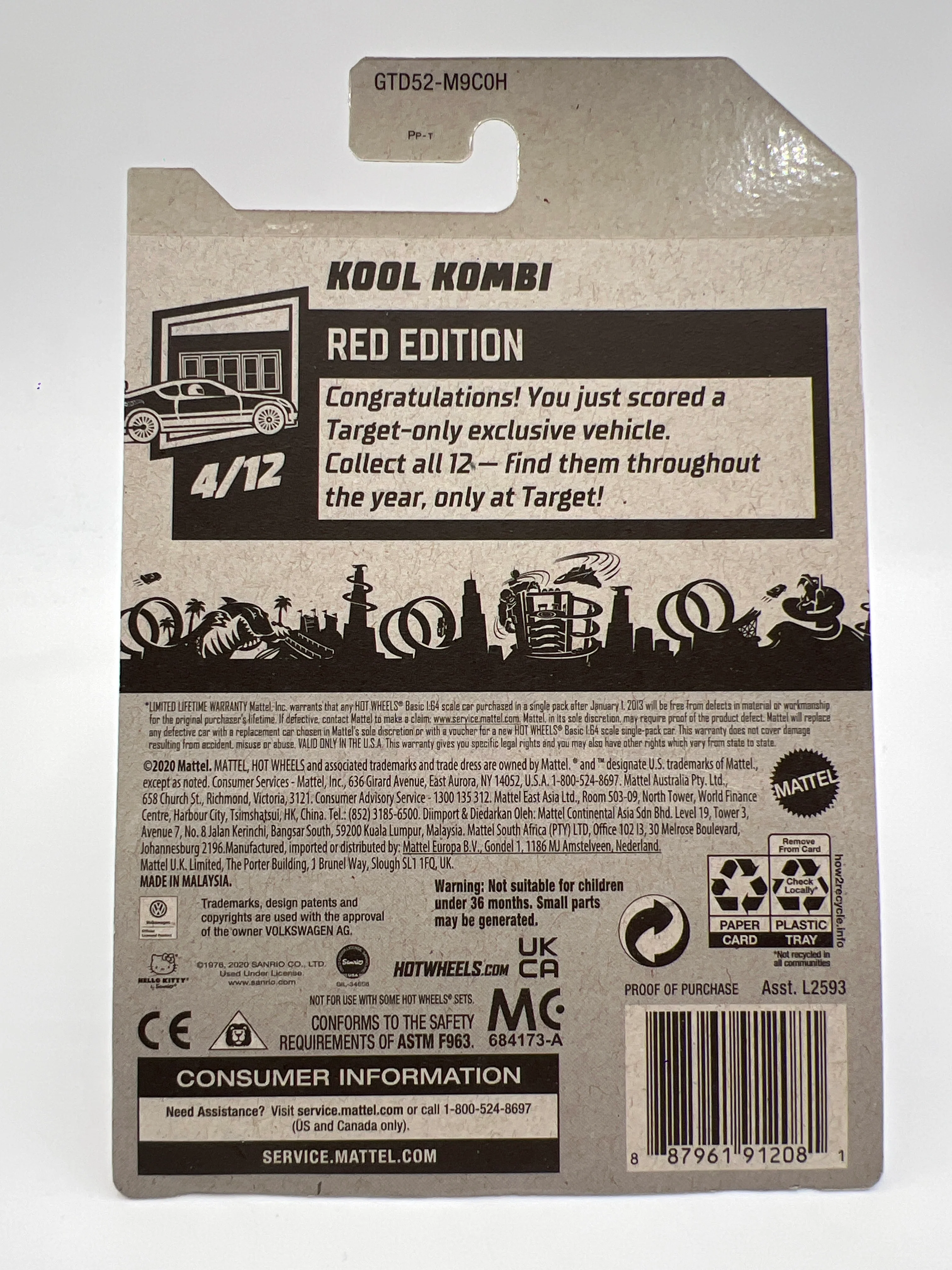 2021 Hot Wheels Target Red Edition #38 Kool Kombi Hello Kitty Red W/Protector - Image 7