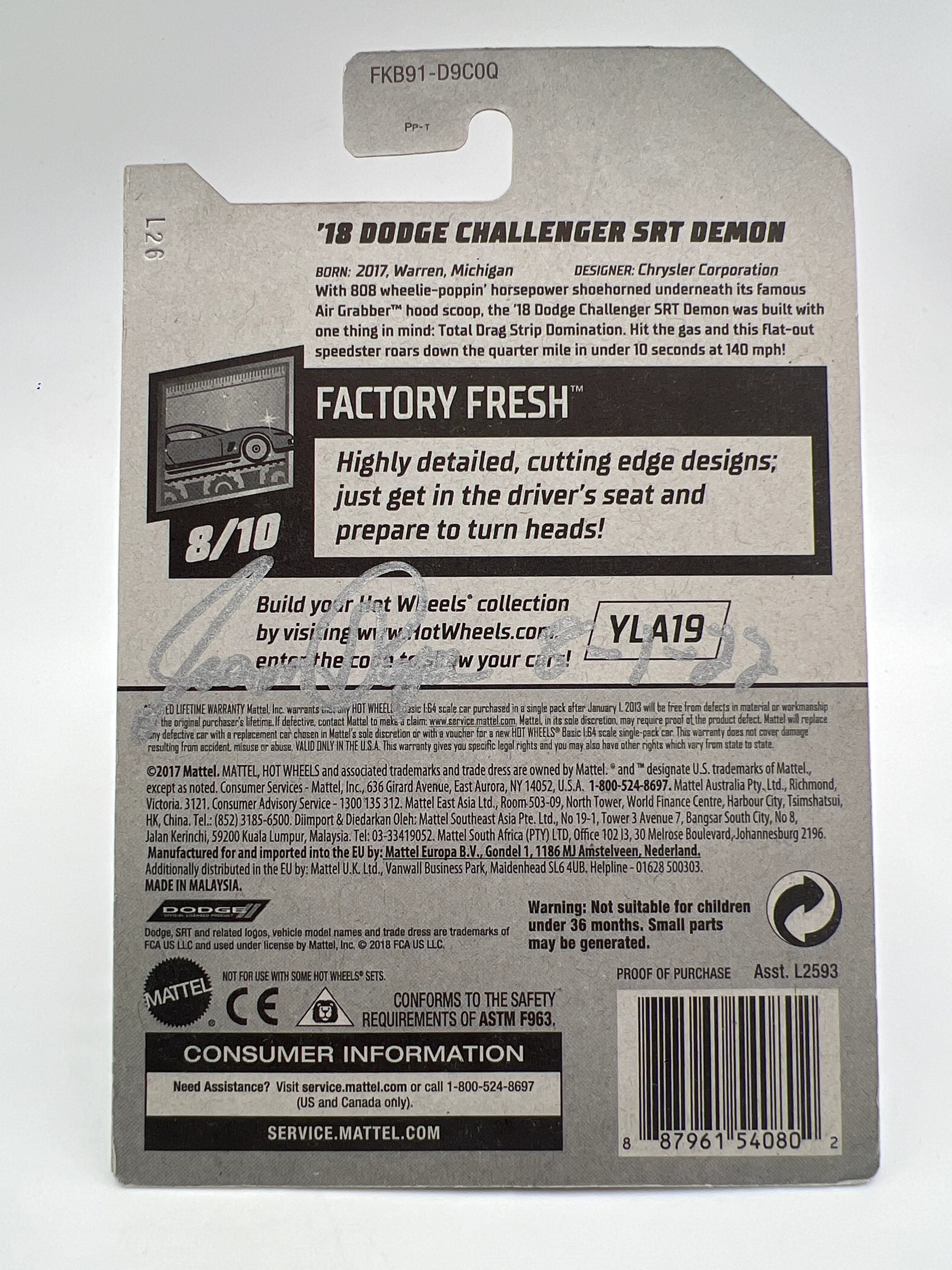Hot Wheels 18 Dodge Challenger SRT Demon Walmart Exclusive Zamac Wheel Swap Custom On Card W/Protector SR - Image 6