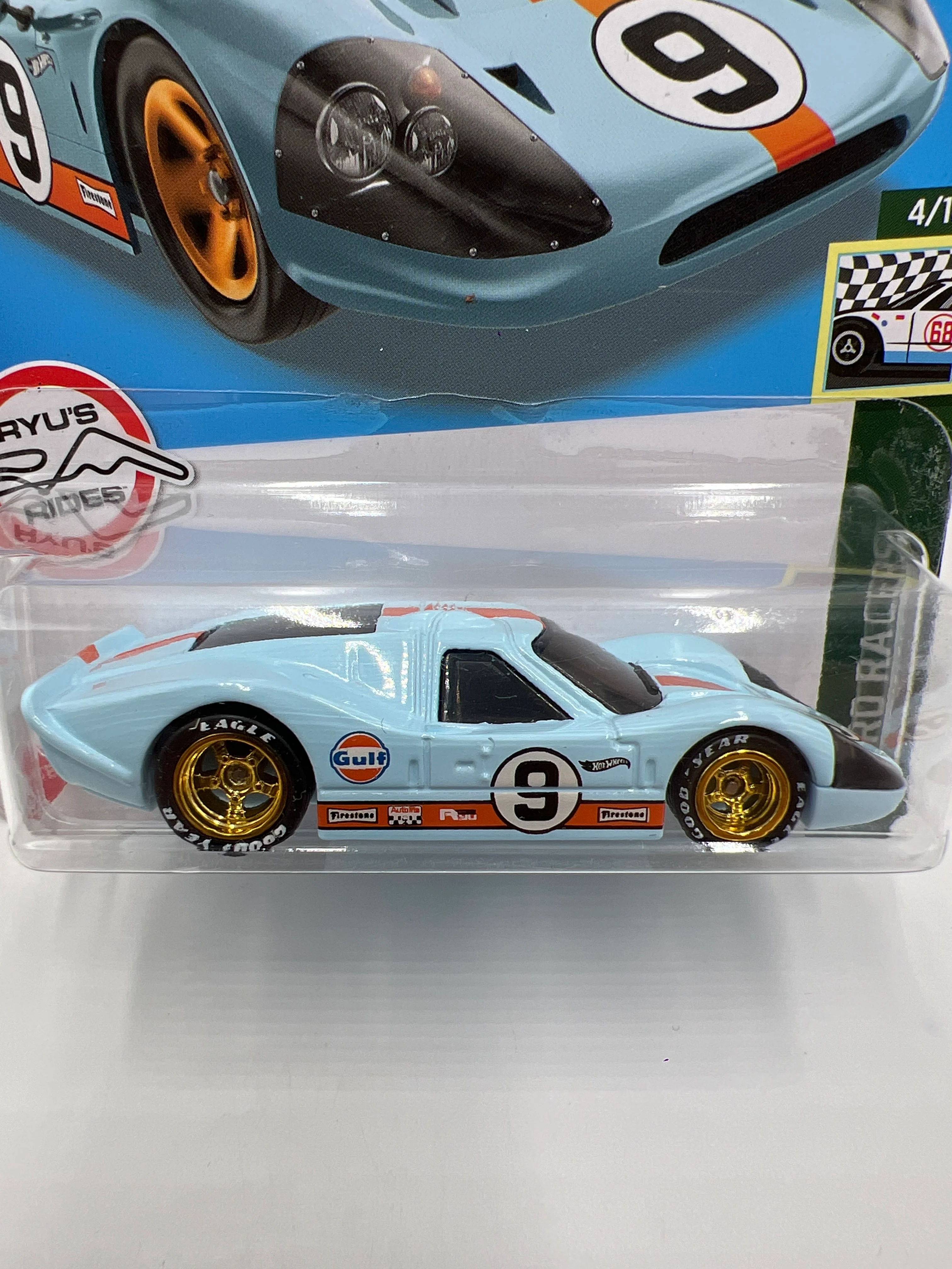 Hot Wheels 67 Ford GT40 Mk.IV Gulf Blue Wheel Swap Custom On Card W/Protector SR - Image 2