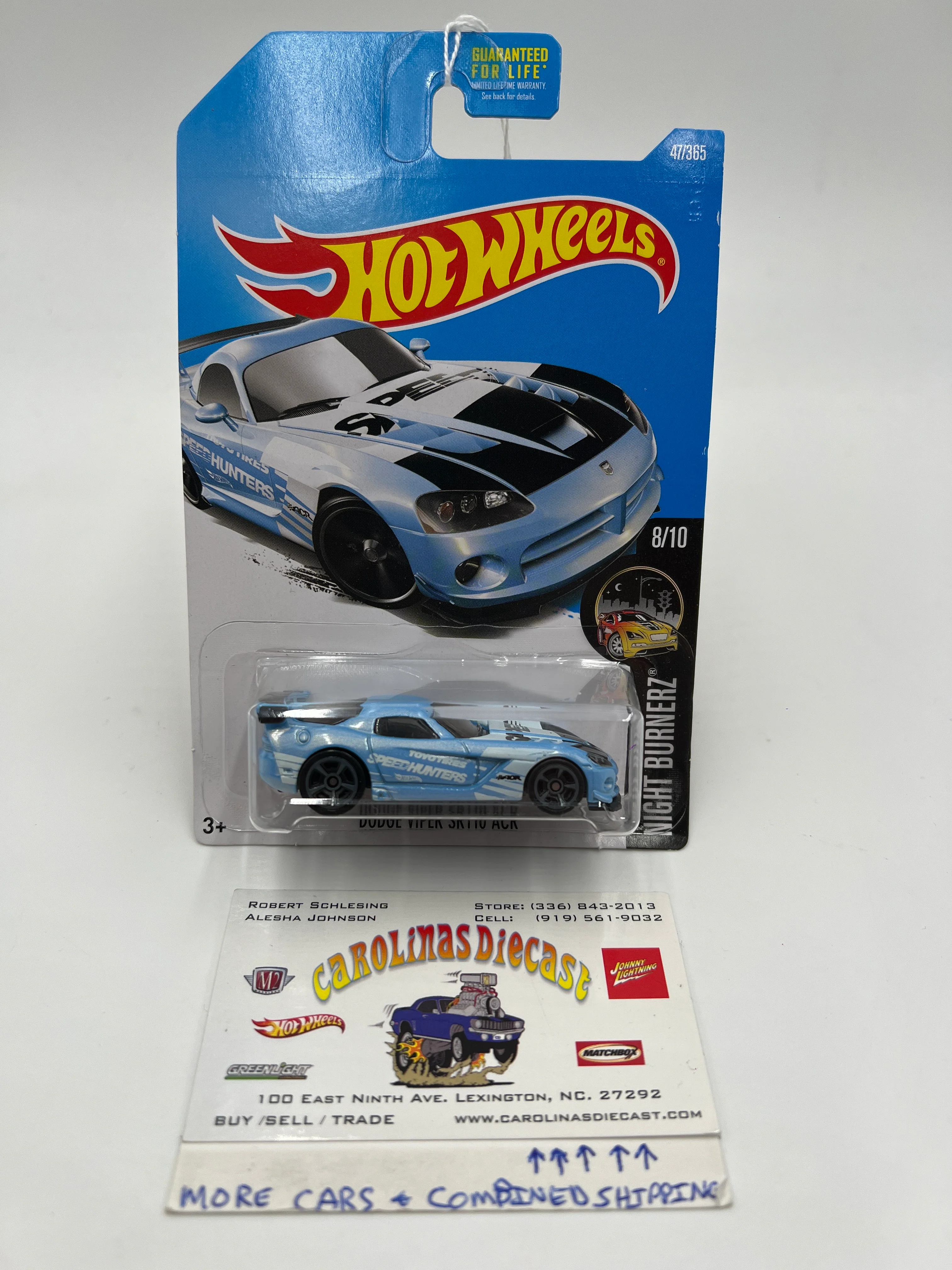 2017 Hot Wheels Night Burnerz Dodge Viper SRT10 ACR Light Blue (Card Not Perfect) 140C