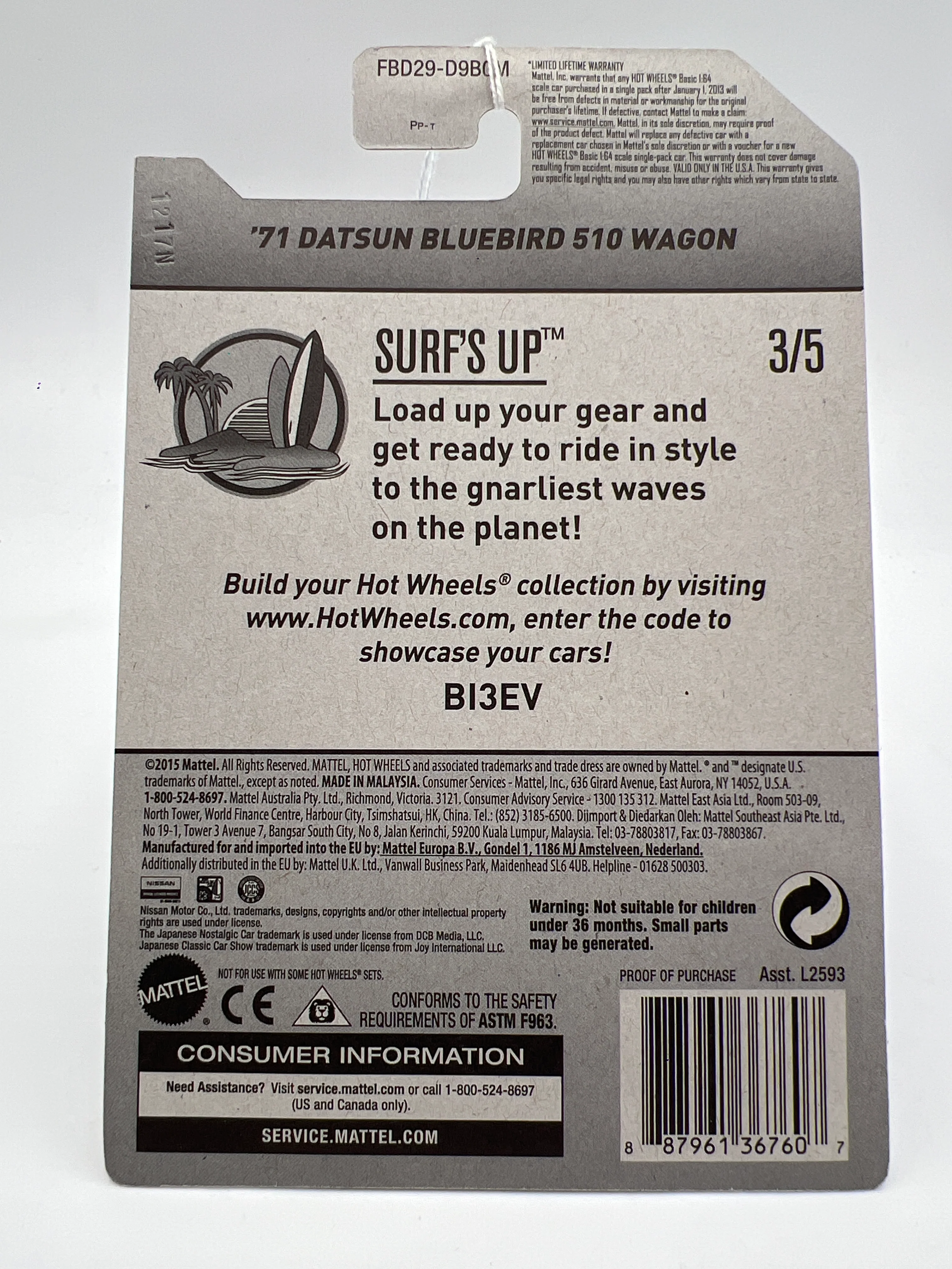 2017 Hot Wheels Factory Sealed Surfs Up #277 71 Datsun Bluebird 510 Wagon Blue (Mesh Grille) SR - Image 8