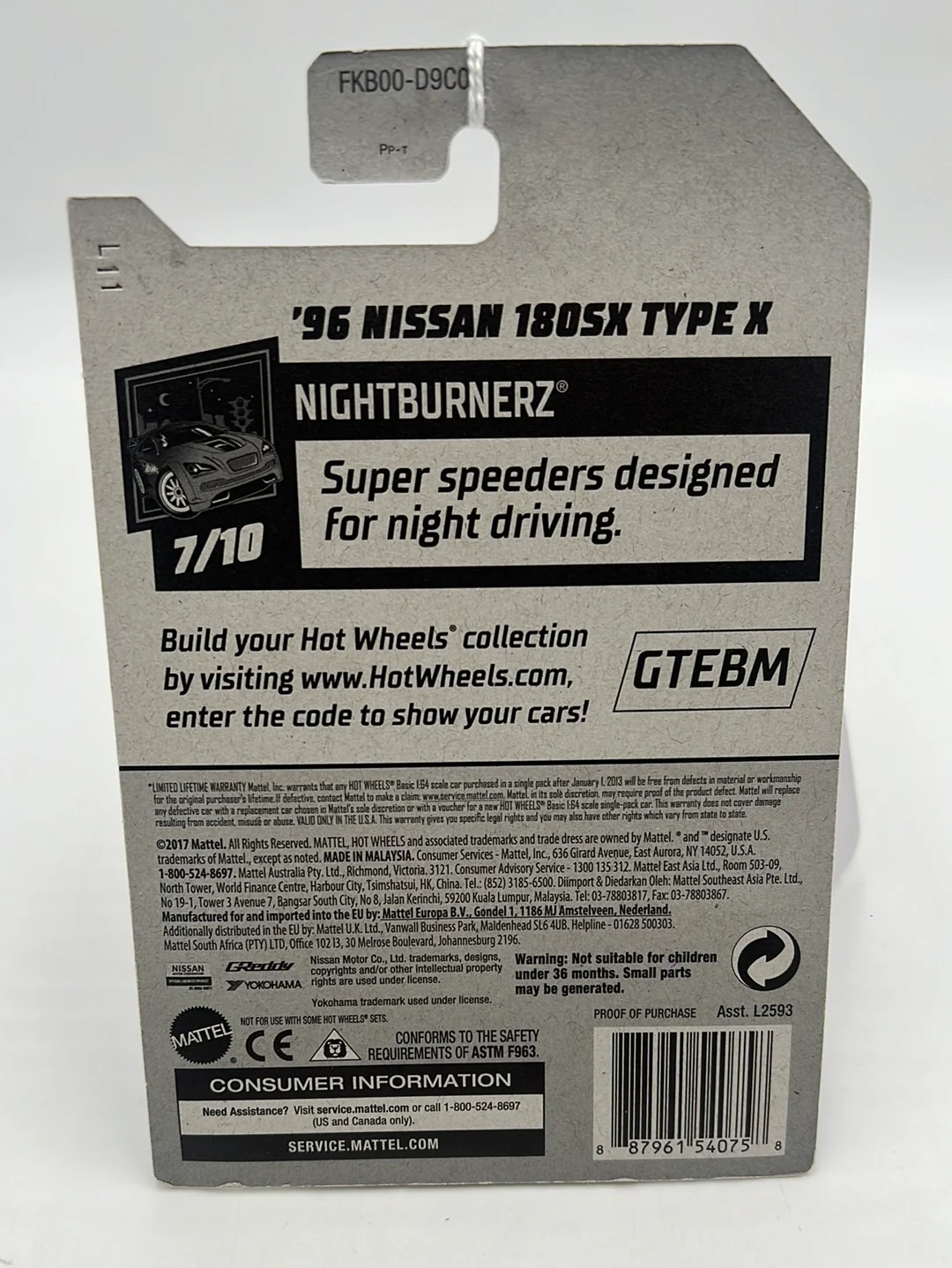 Hot Wheels 2018 ‘96 Nissan 180SX Type X White #214 82C - Image 6