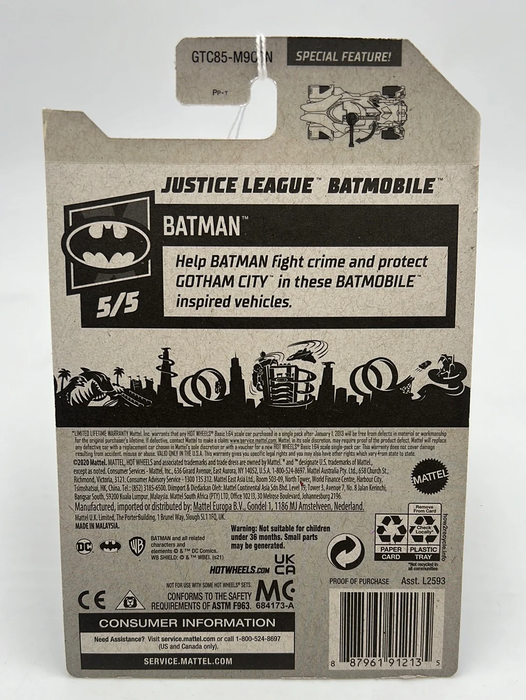 Hot Wheels 2021 Treasure Hunt Justice League Batmobile #220 274G - Image 5