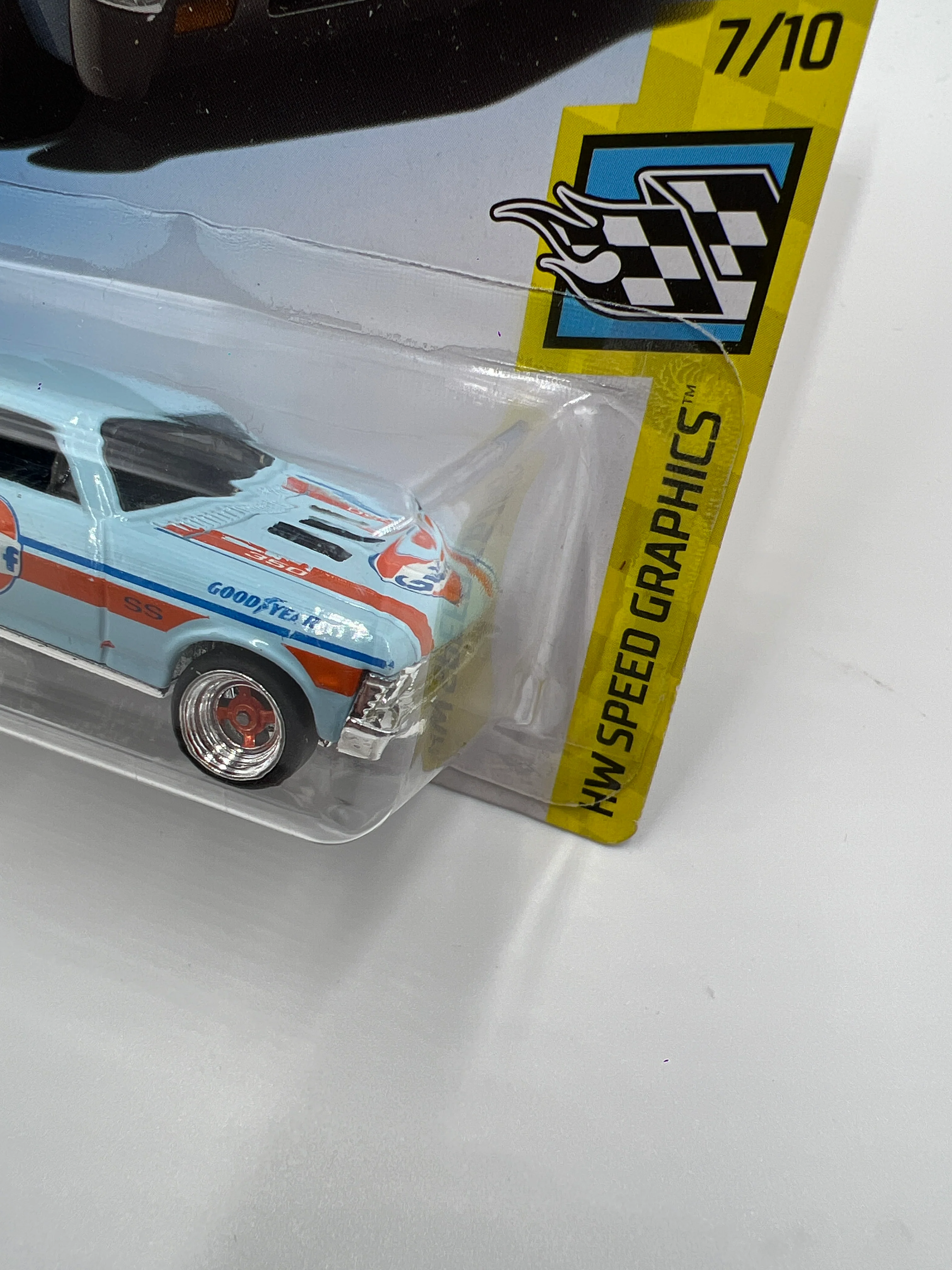 Hot Wheels 68 Chevy Nova Blue Gulf Wheel Swap Custom On Card W/Protector - Image 4