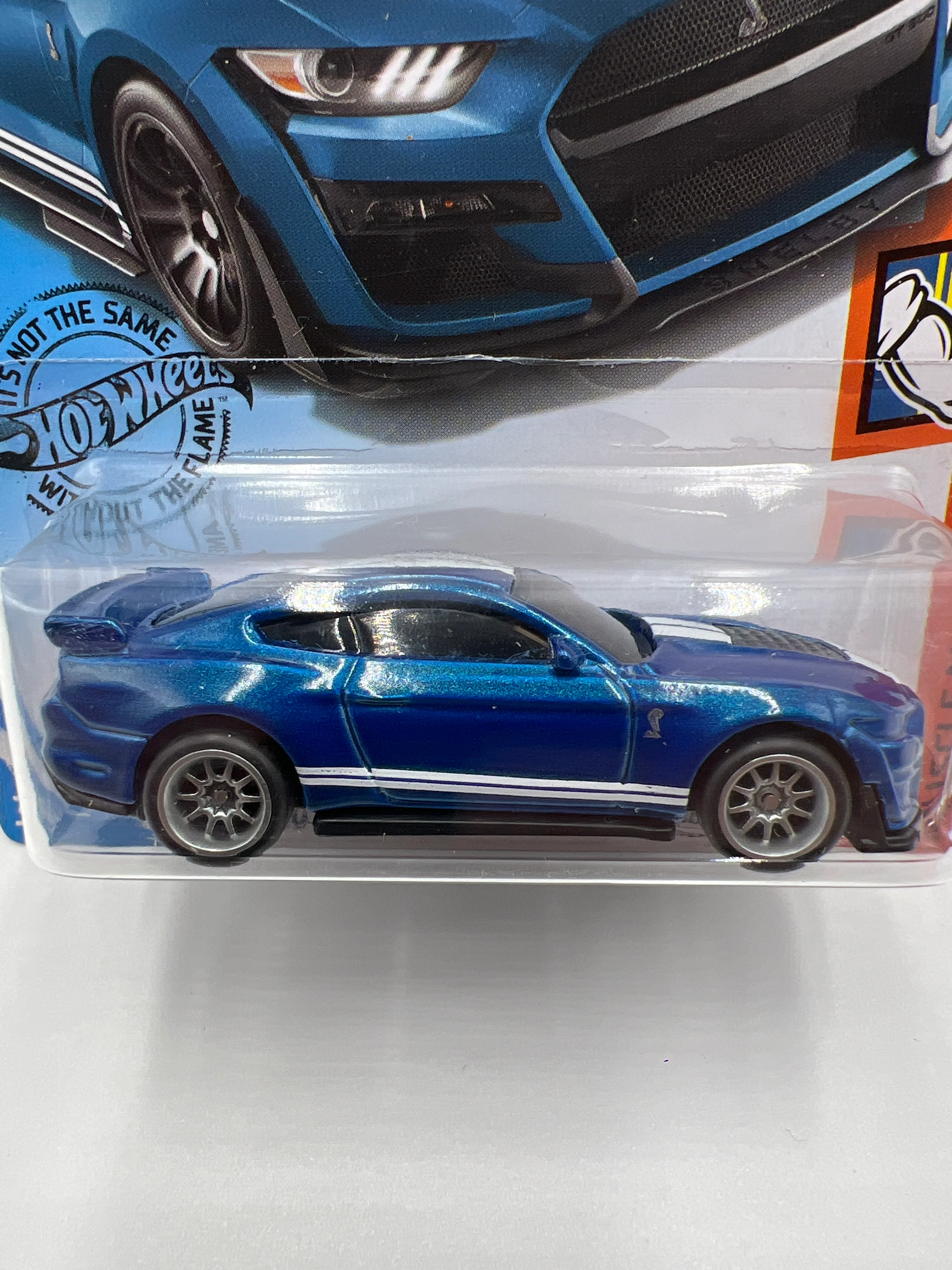 Hot Wheels 2020 Ford Mustang Shelby GT500 Blue Wheel Swap Custom On Card W/Protector - Image 3