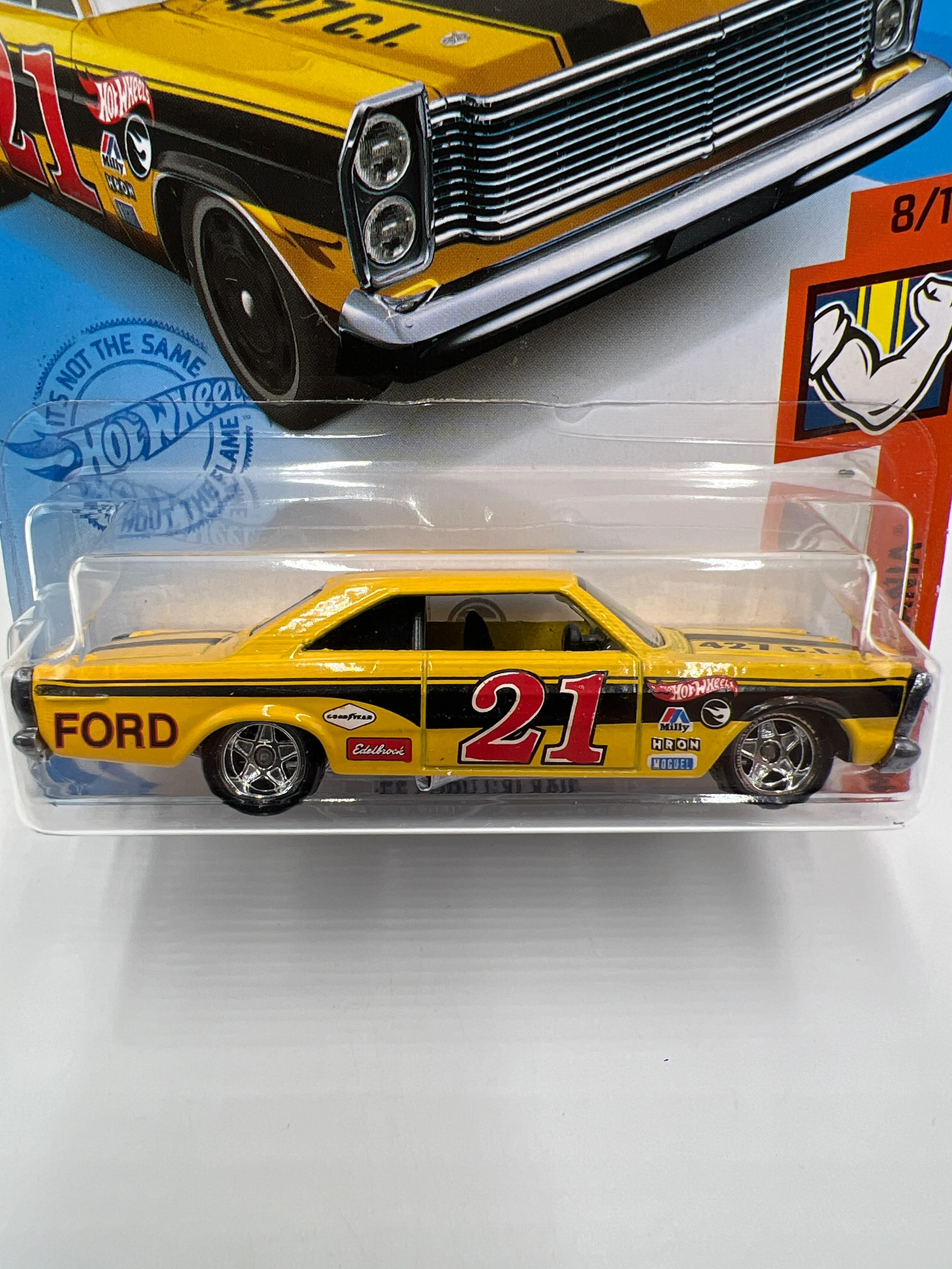 Hot Wheels Treasure Hunt 65 Ford Galaxie Yellow Wheel Swap Custom On Card W/Protector SR - Image 2
