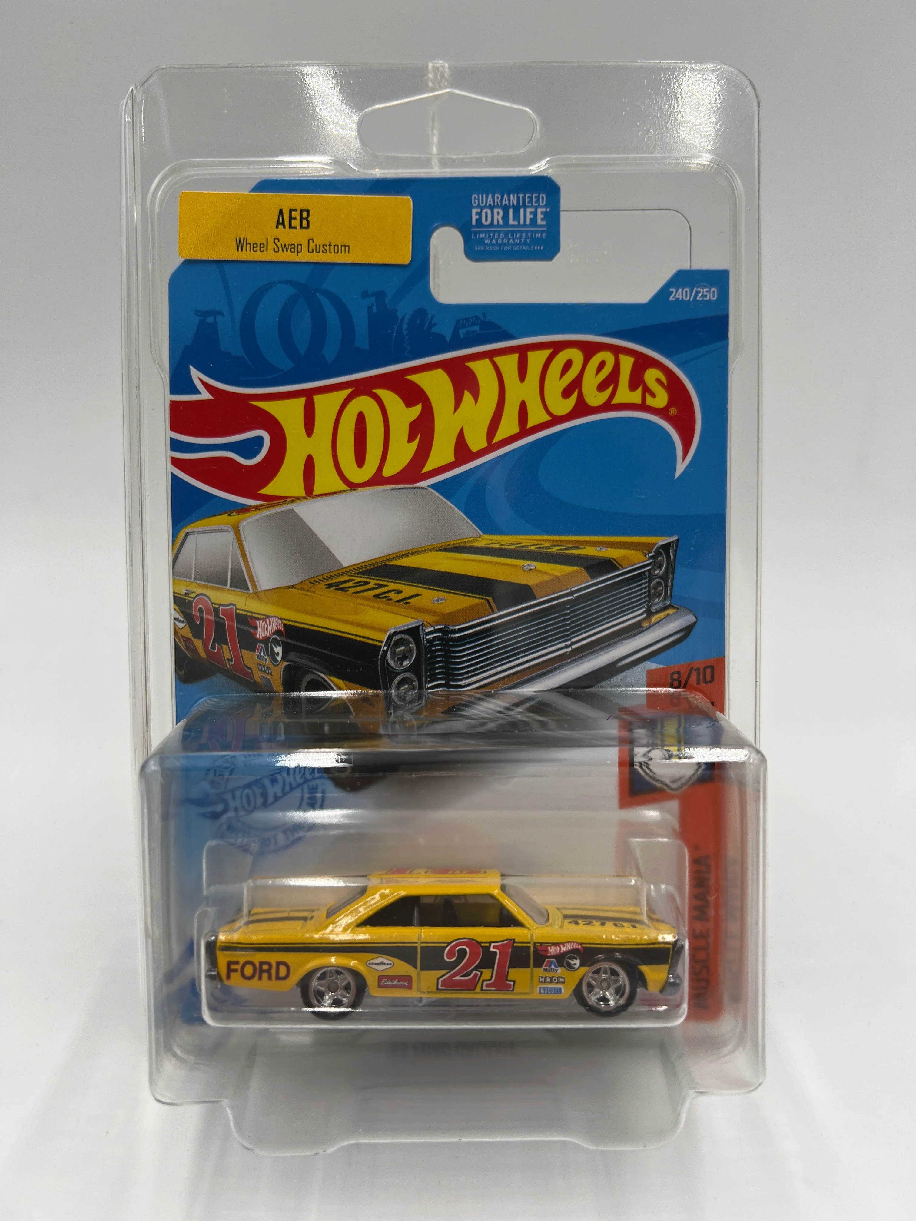 Hot Wheels Treasure Hunt 65 Ford Galaxie Yellow Wheel Swap Custom On Card W/Protector SR - Image 7