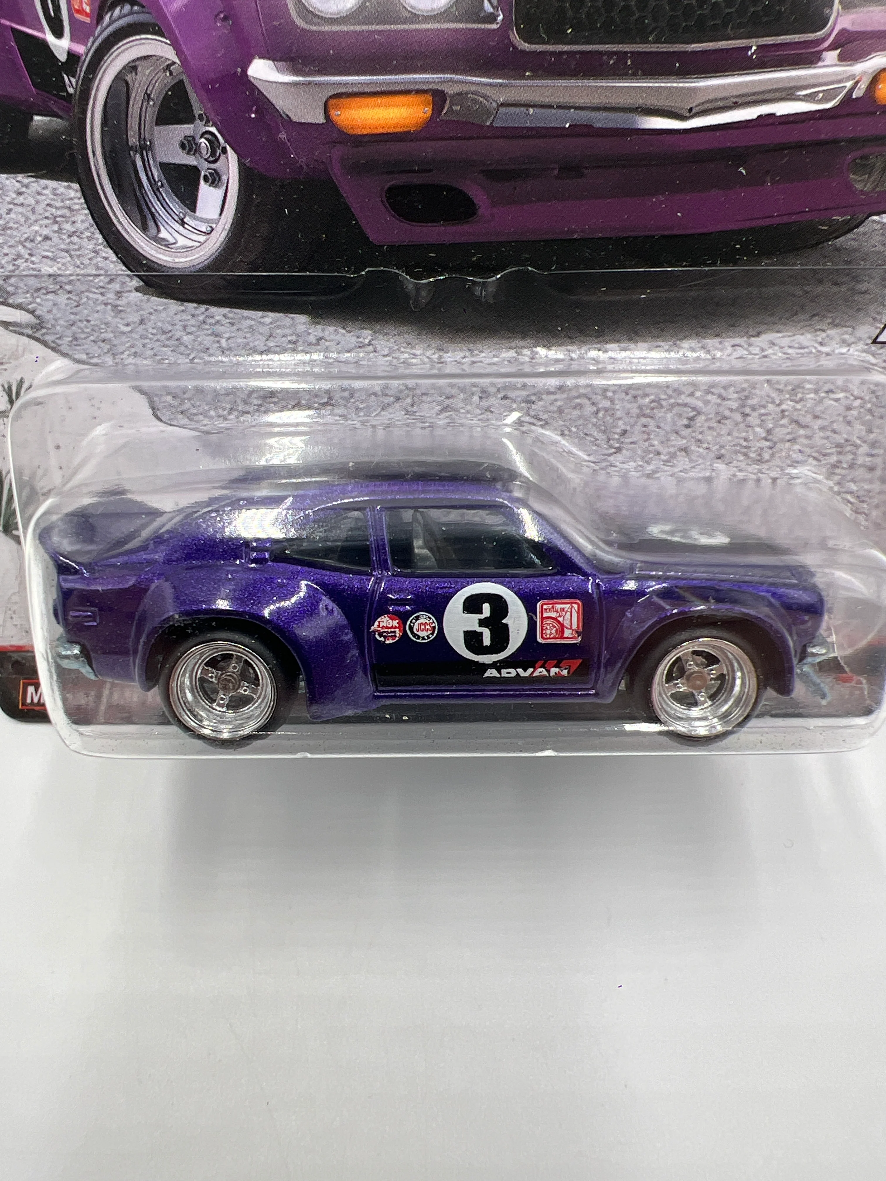 Hot Wheels Car Culture Japan Historics 1 #5 Mazda RX-3 Purple W/Protector Cracked Blister - Image 3