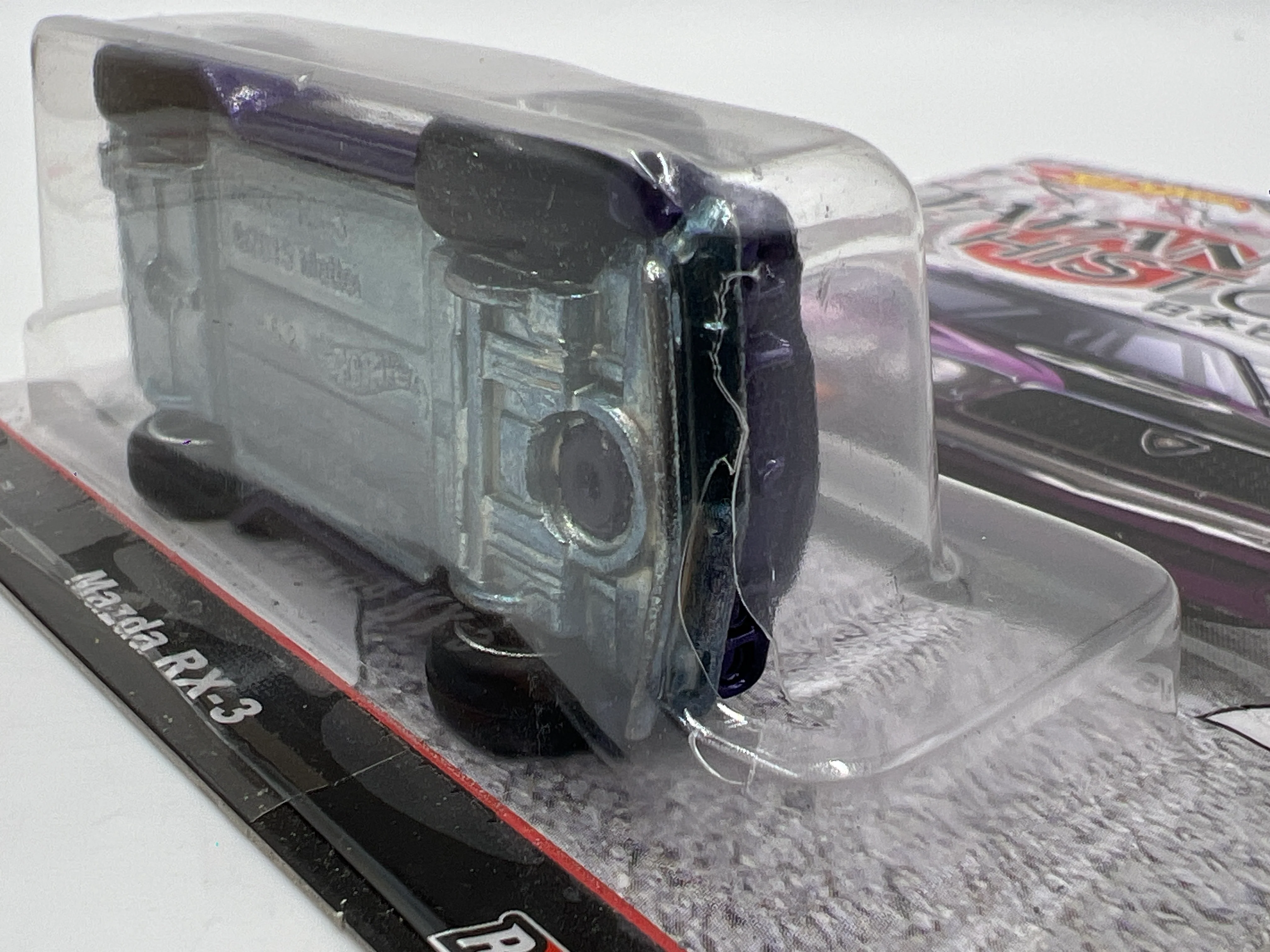 Hot Wheels Car Culture Japan Historics 1 #5 Mazda RX-3 Purple W/Protector Cracked Blister - Image 7