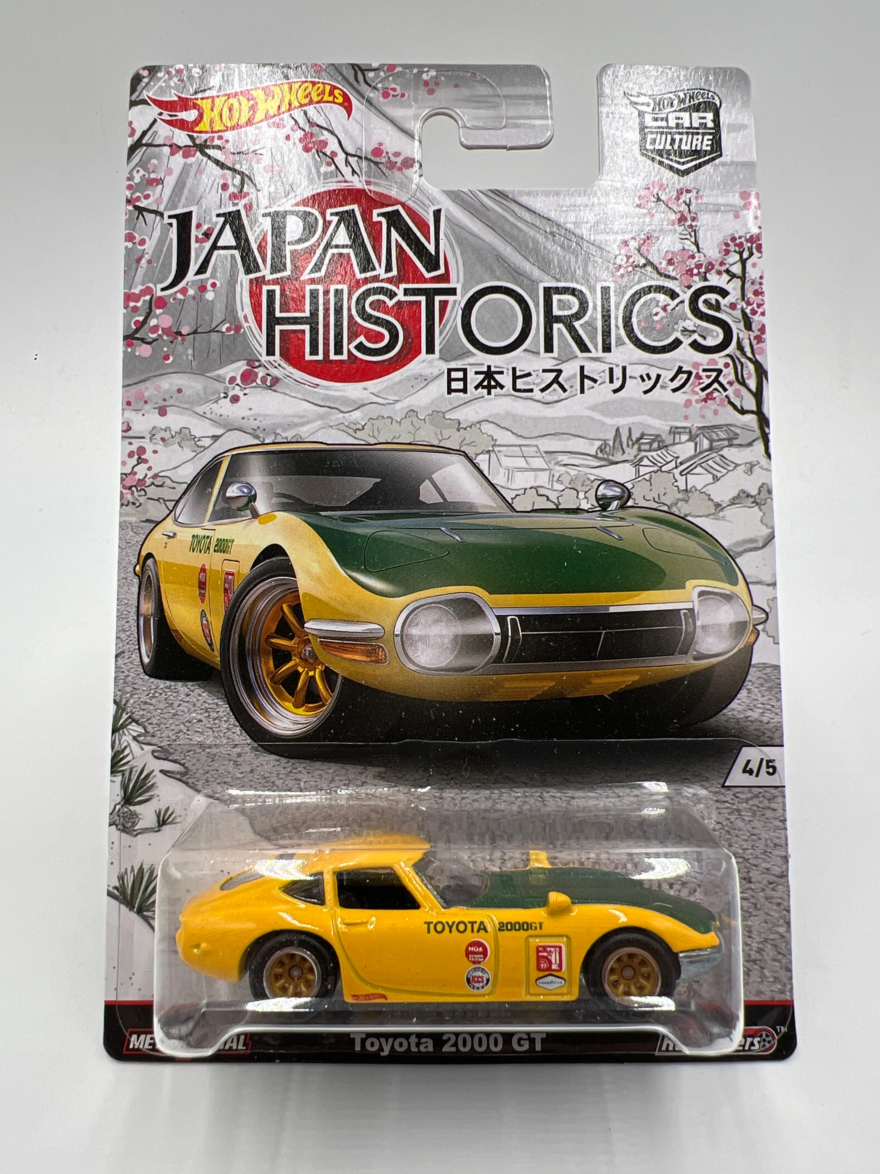 Hot Wheels Car Culture Japan Historics 1 #4 Toyota 2000 GT Yellow/Green W/Protector - Image 2