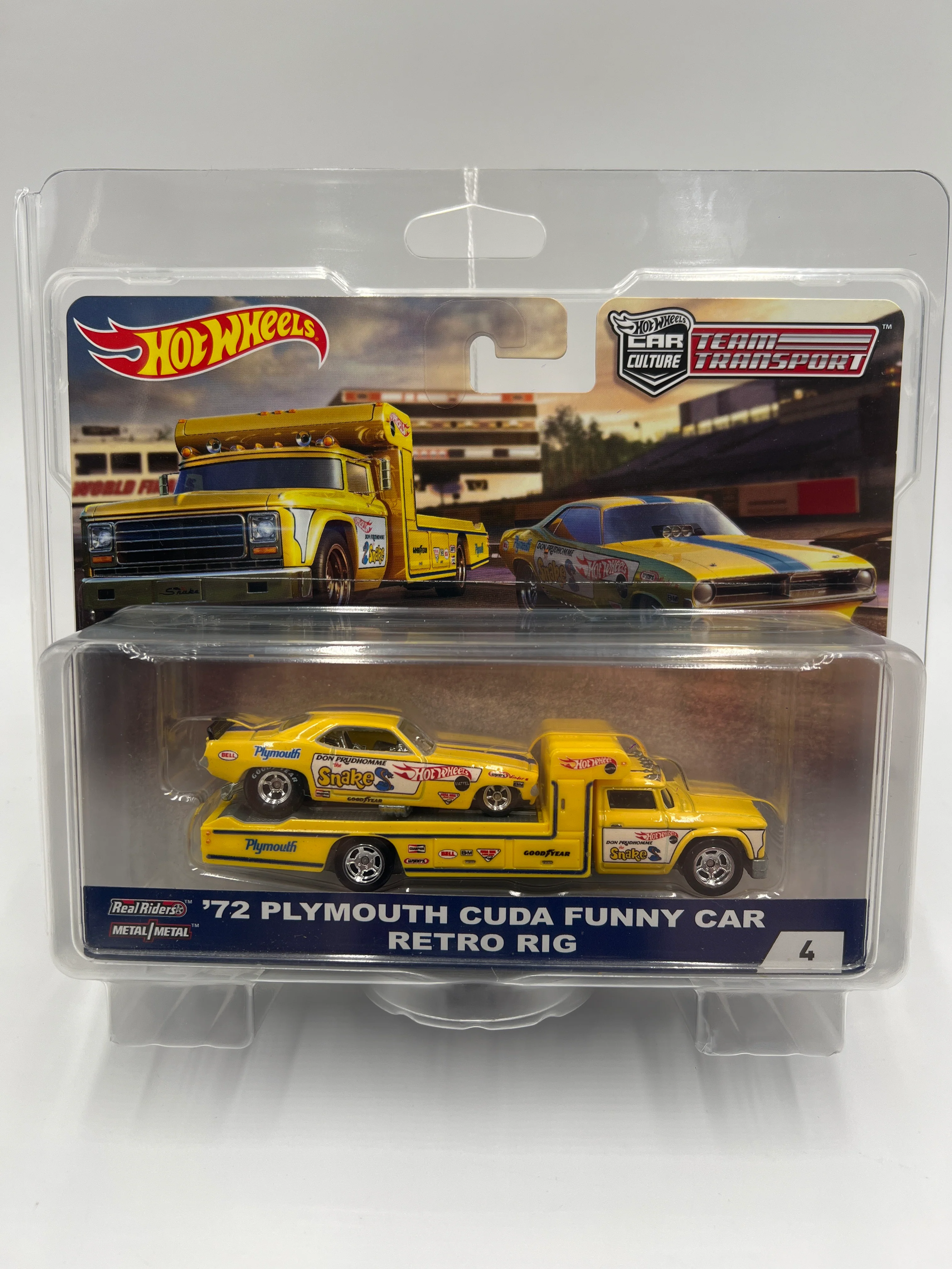 Hot Wheels Car Culture Team Transport #4 72 Plymouth Cuda Funny Car Snake & Retro Rig W/Protector - Image 9