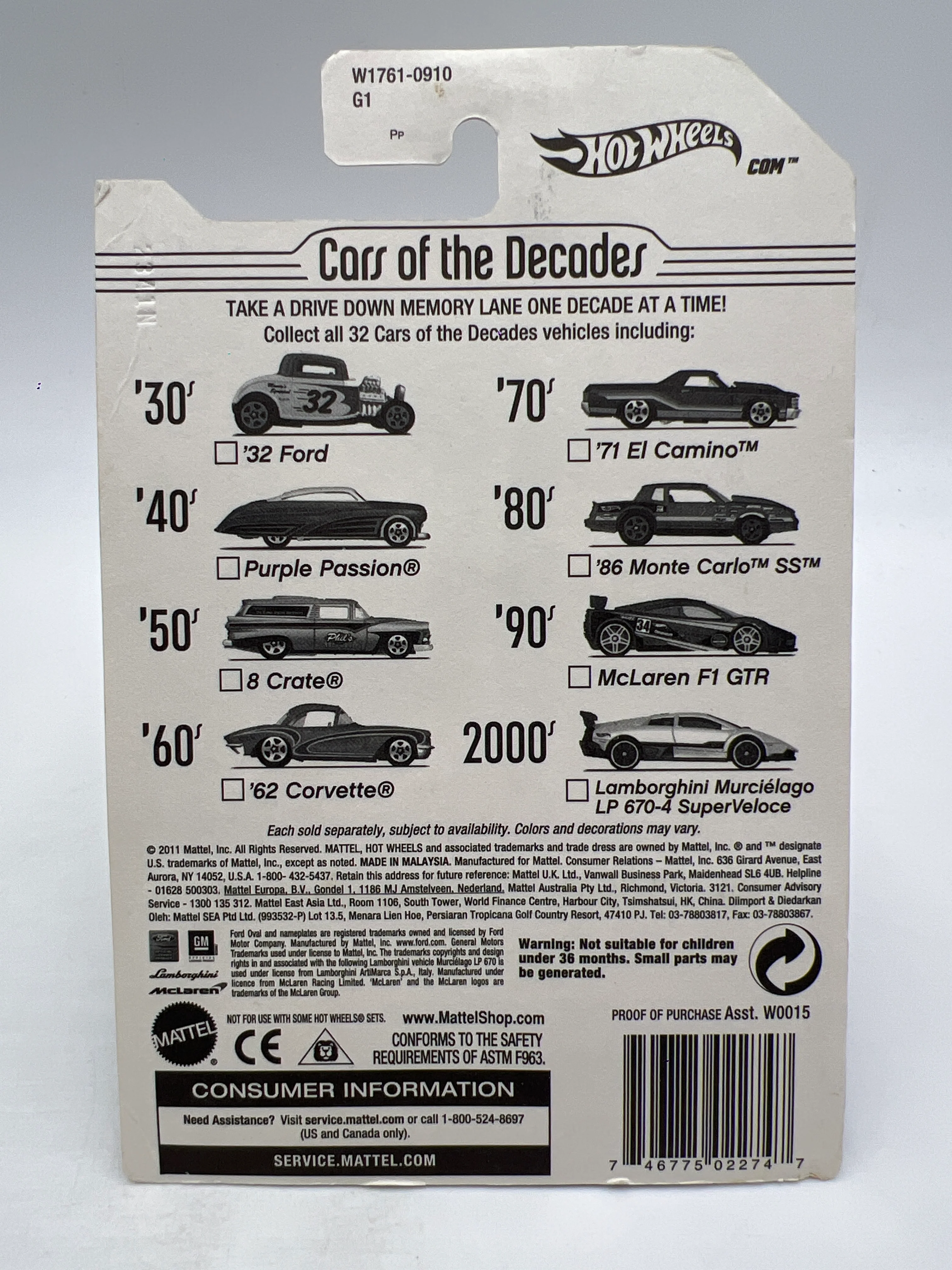 Hot Wheels Cars of the Decades The 00s #32 Lamborghini Murcielago LP 670-4 Superveloce White W/Protector - Image 6