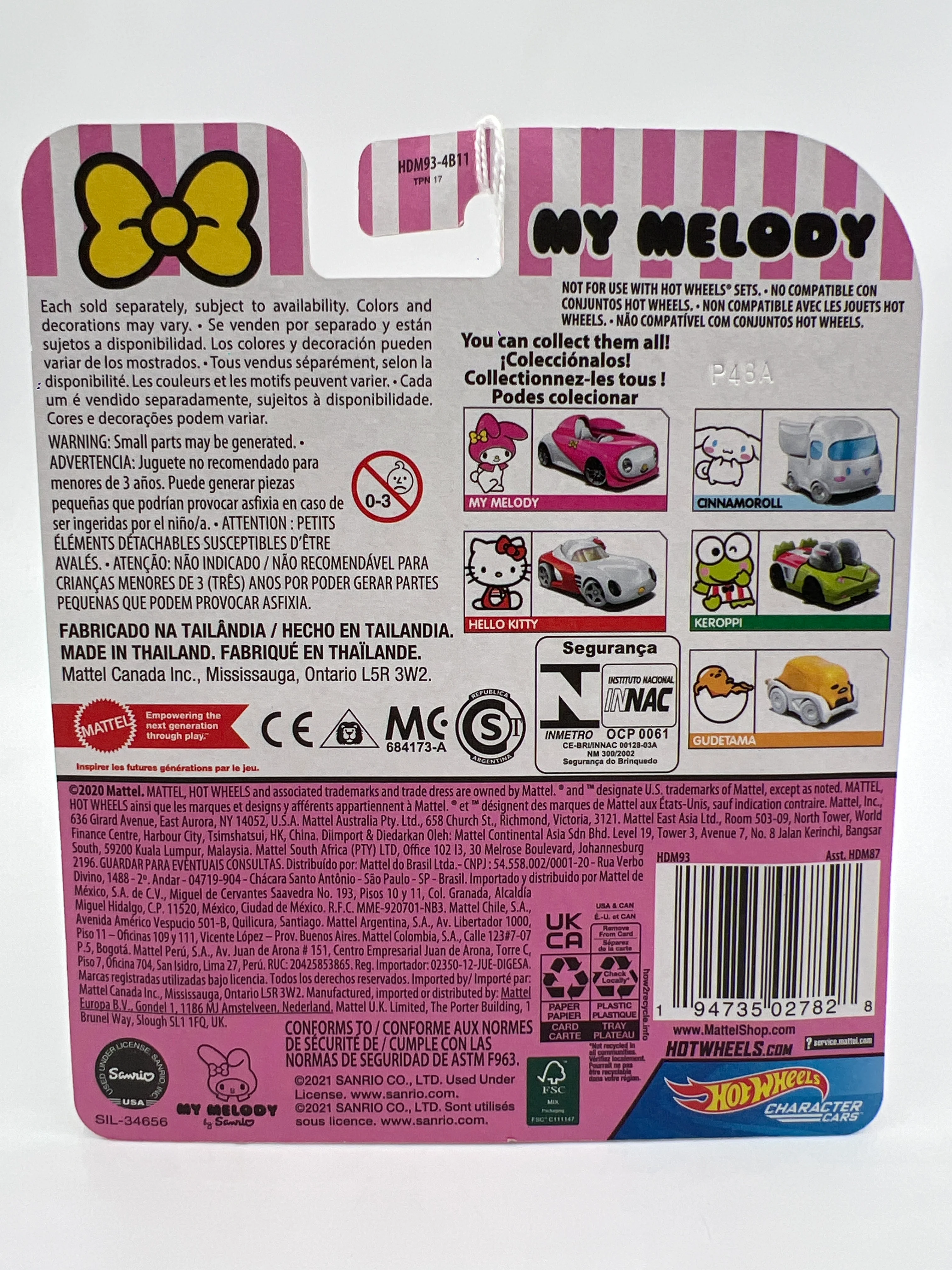 Hot Wheels Character Cars My Melody Pink/White 113B - Image 7
