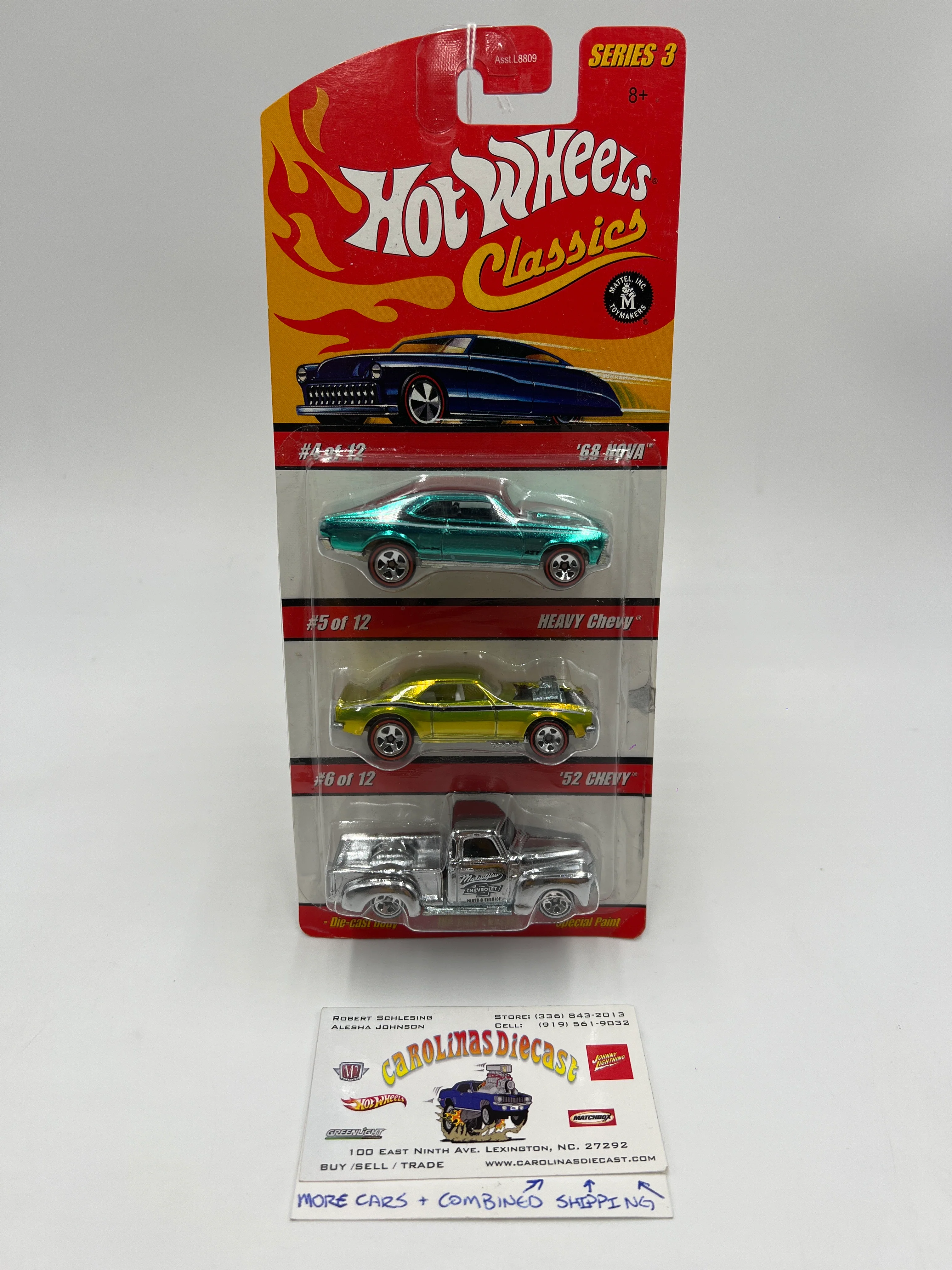 Hot Wheels Classics Series 3 Walgreens Exclusive #4-6 68 Nova/Heavy Chevy/52 Chevy Reglued Blister
