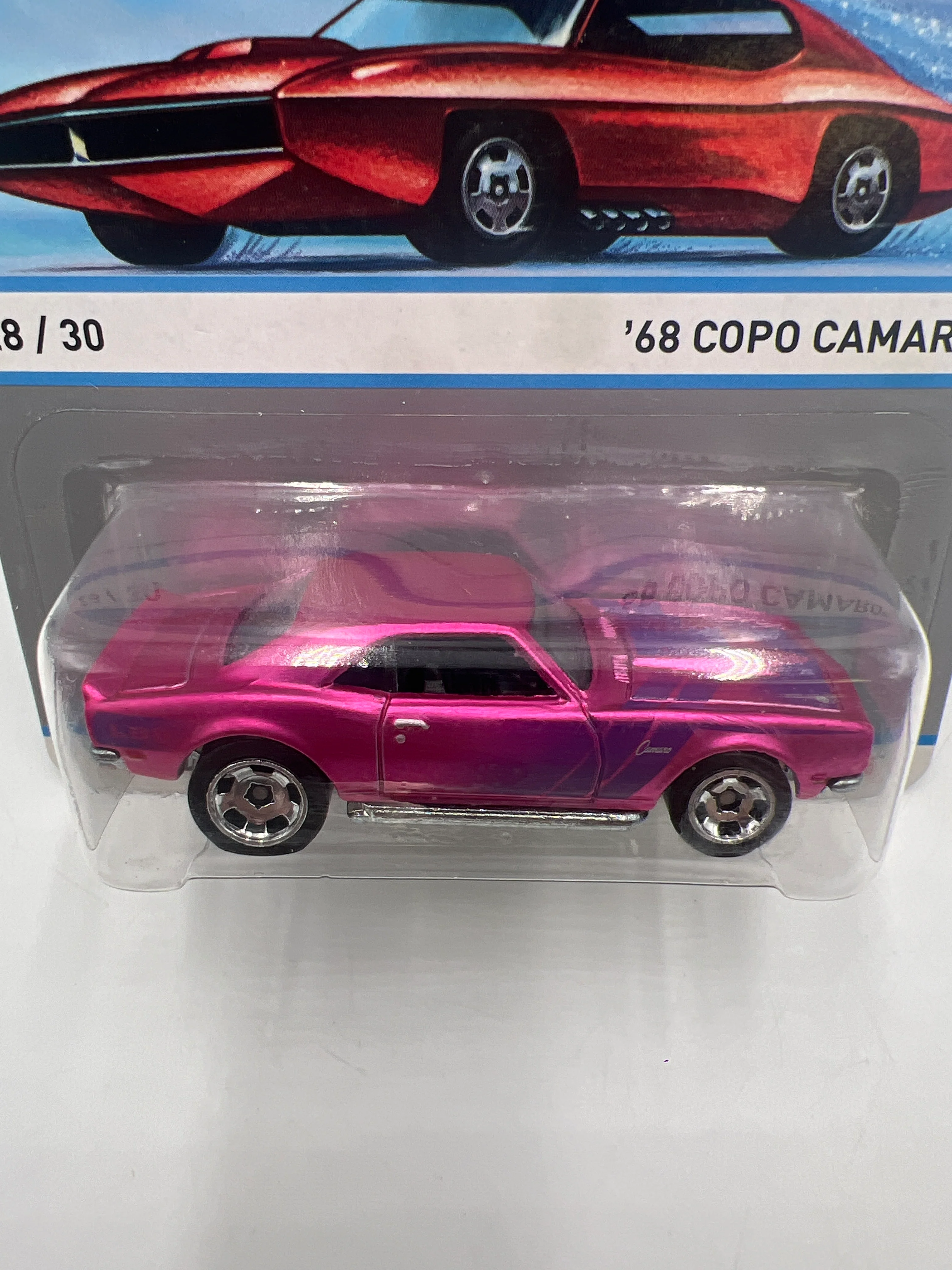 Hot Wheels Cool Classics #28 68 Copo Camaro Pink (Red Car Card) - Image 3