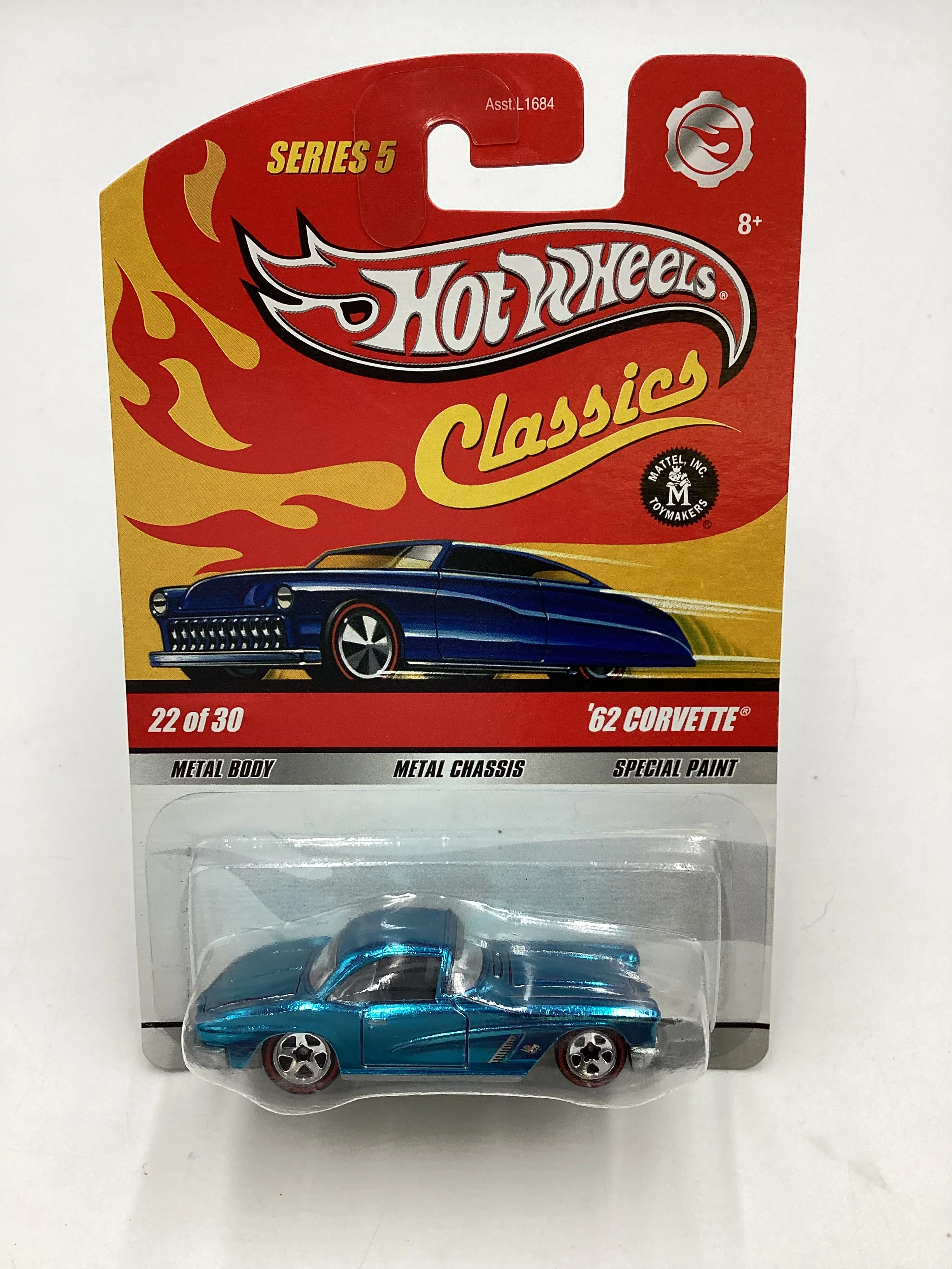 Hot wheels Classics Series 5 #22 62 Corvette Blue with protector - Image 2