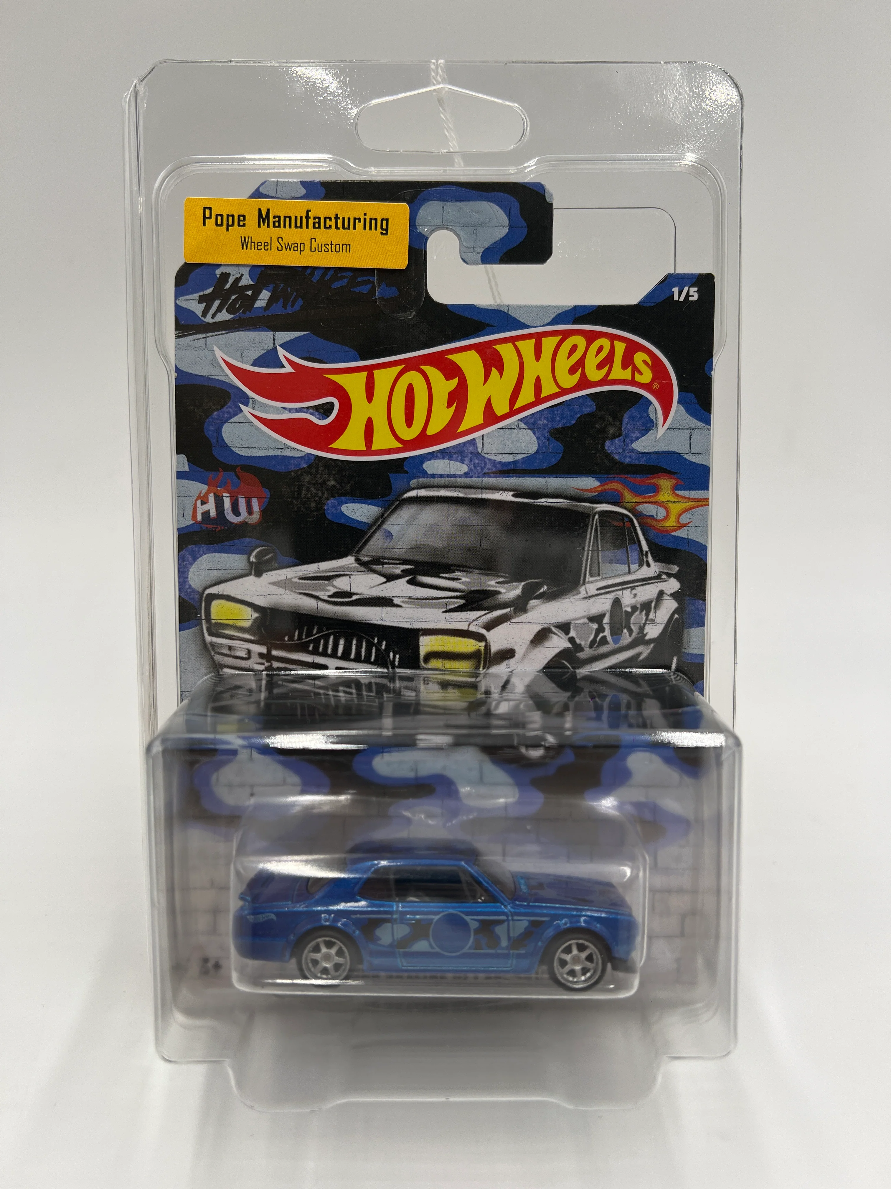 Hot Wheels Nissan Skyline H/T 2000GT-X Blue Wheel Swap Custom On Card W/Protector SR - Image 7