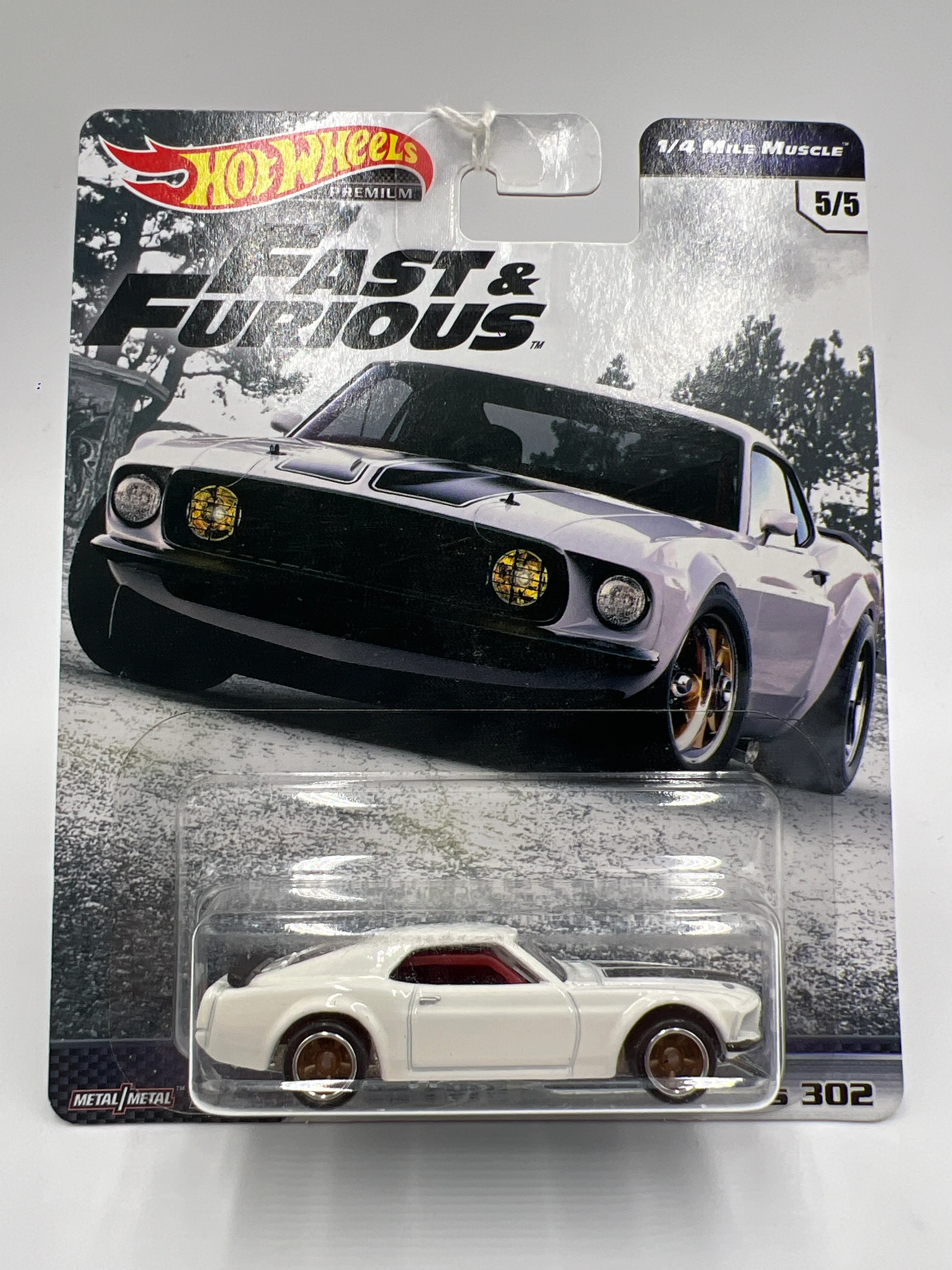 Hot Wheels Premium Fast & Furious 1/4 Mile Muscle #5 69 Ford Mustang Boss 302 White 247A