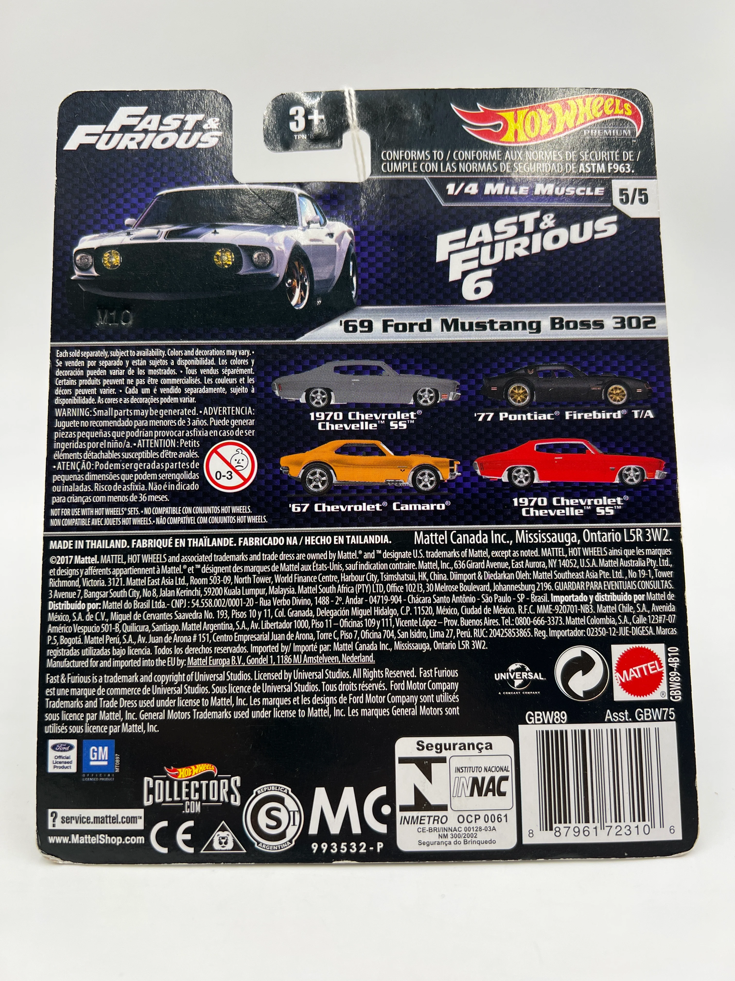 Hot Wheels Premium Fast & Furious 1/4 Mile Muscle #5 69 Ford Mustang Boss 302 White 247A - Image 6