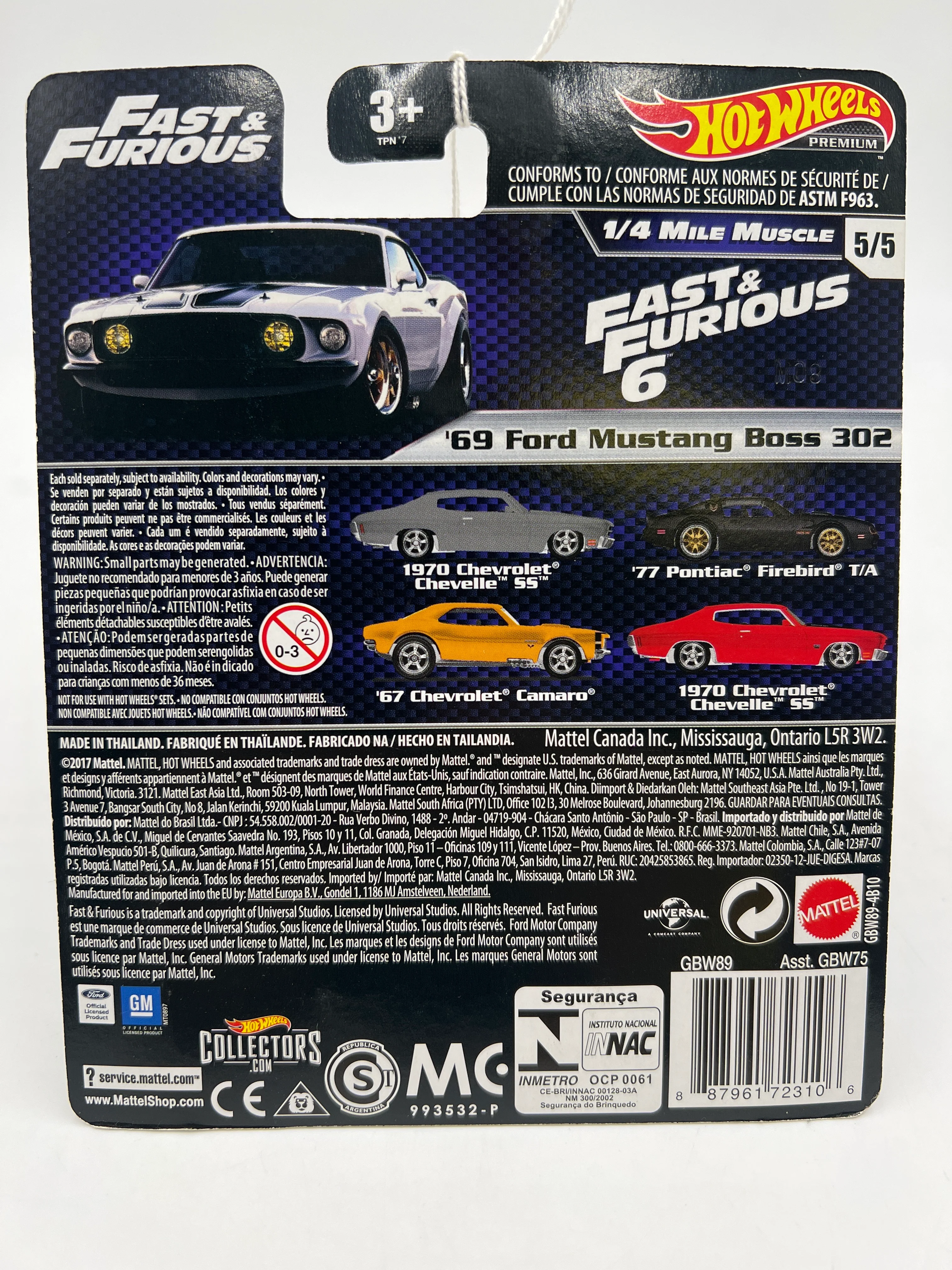 Hot Wheels Fast & Furious 1/4 Mile Muscle #5 69 Ford Mustang Boss 302 251A - Image 6