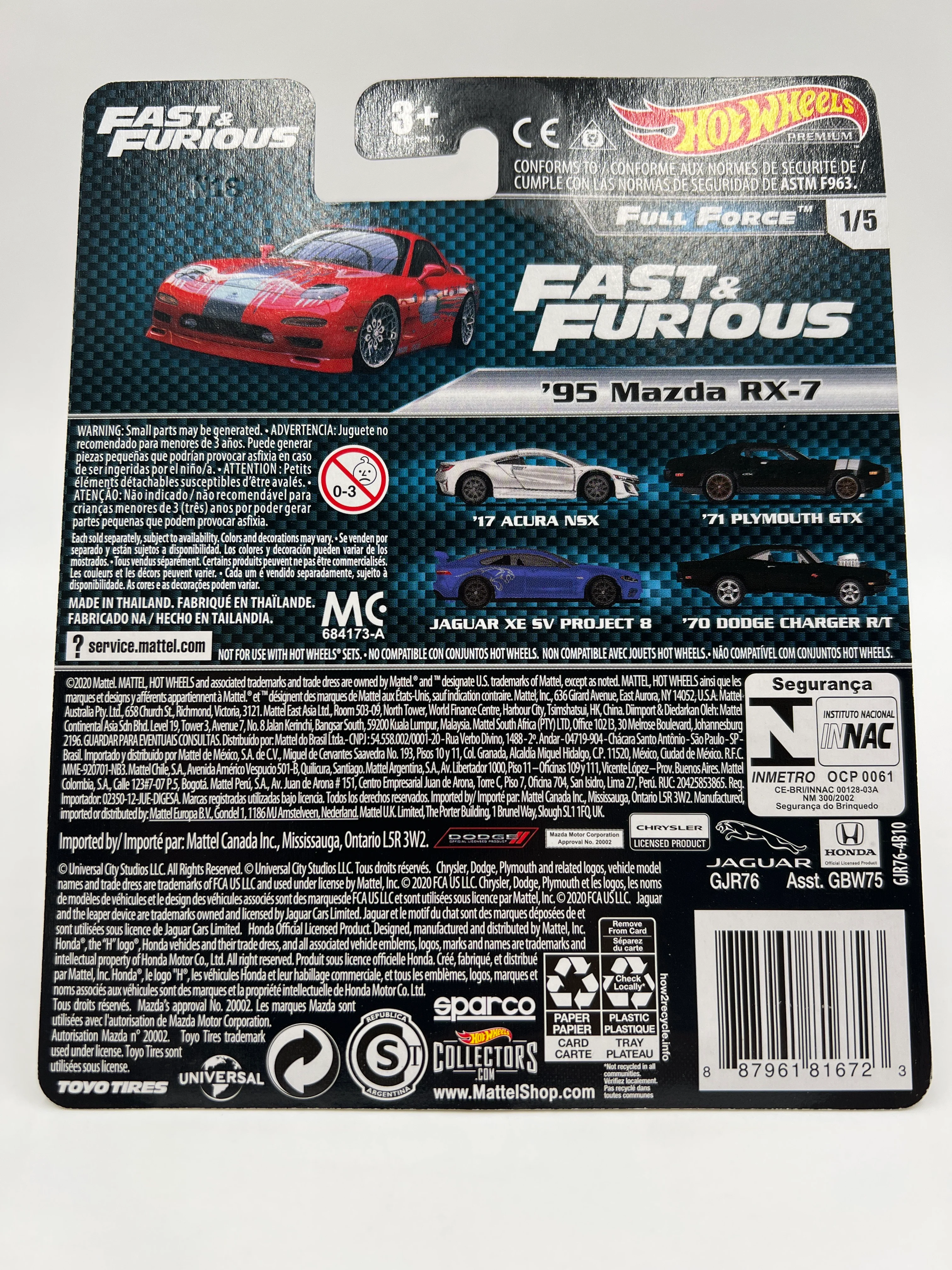Hot Wheels Fast & Furious Full Force #1 95 Mazda RX-7 Red W/Protector - Image 7