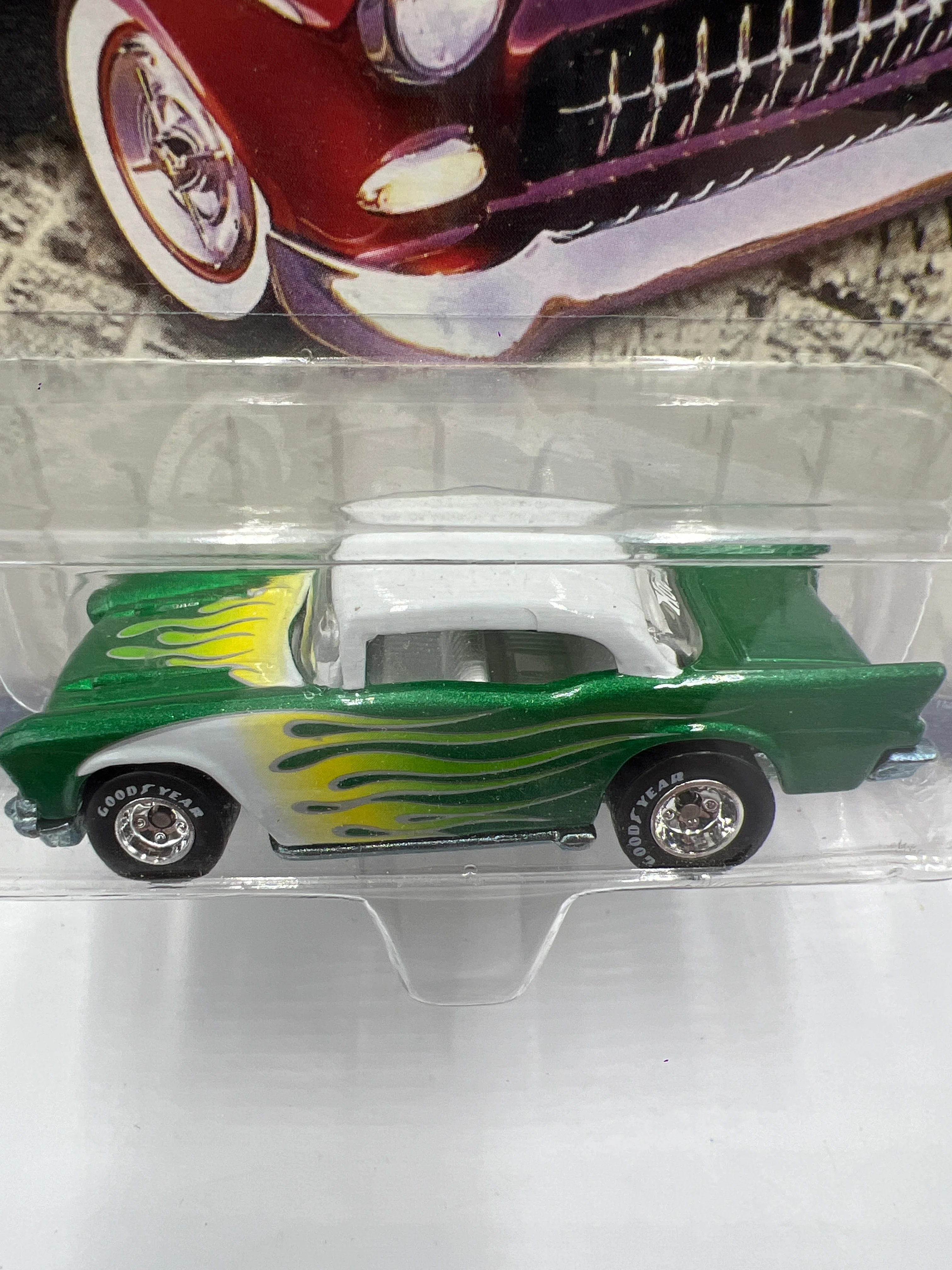 Hot Wheels Cruisin America Cruisers 57 Chevy Green Real Riders 271i - Image 3