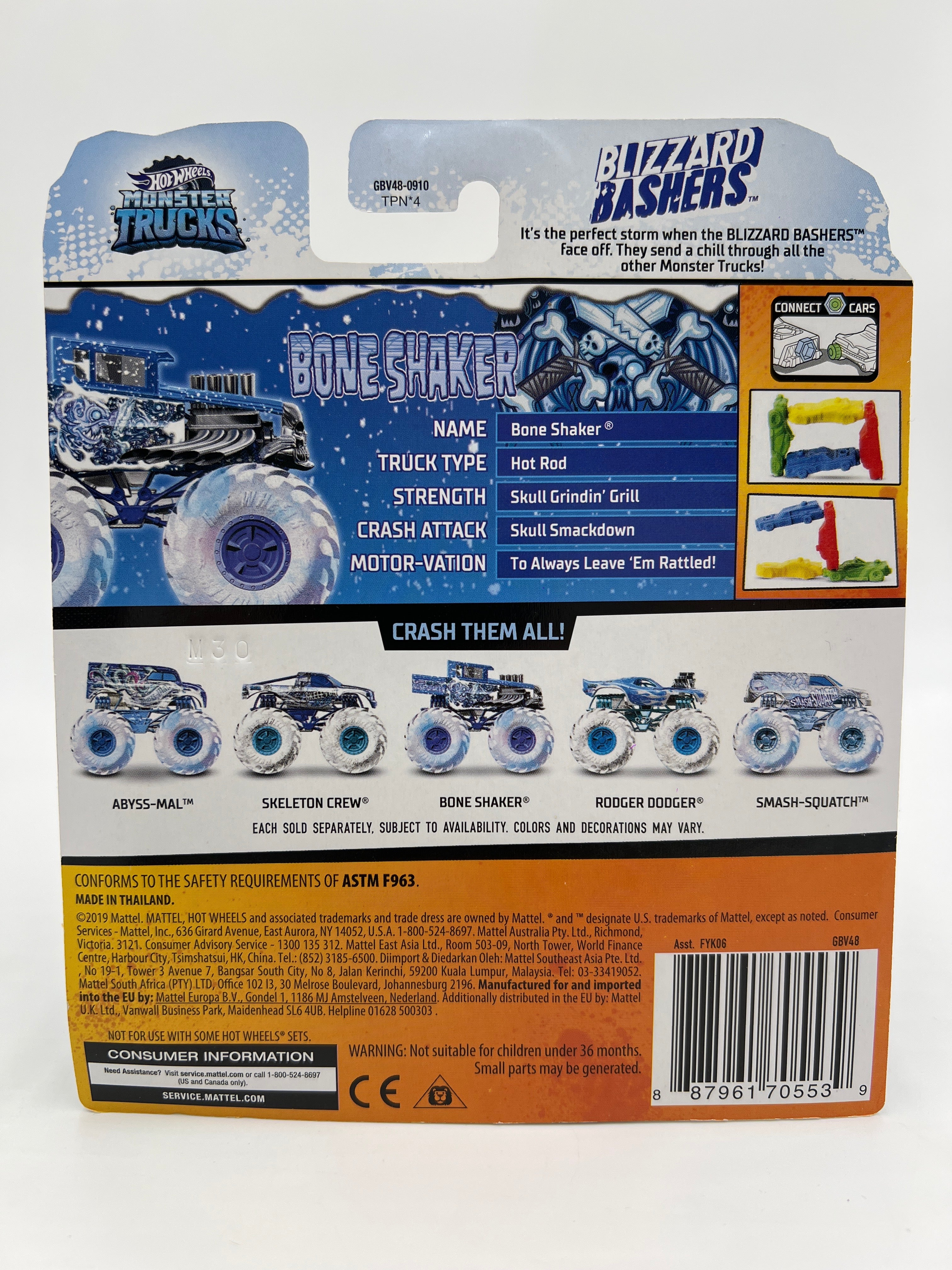Hot Wheels Monster Trucks Blizzard Bashers Bone Shaker W/Protector - Image 7