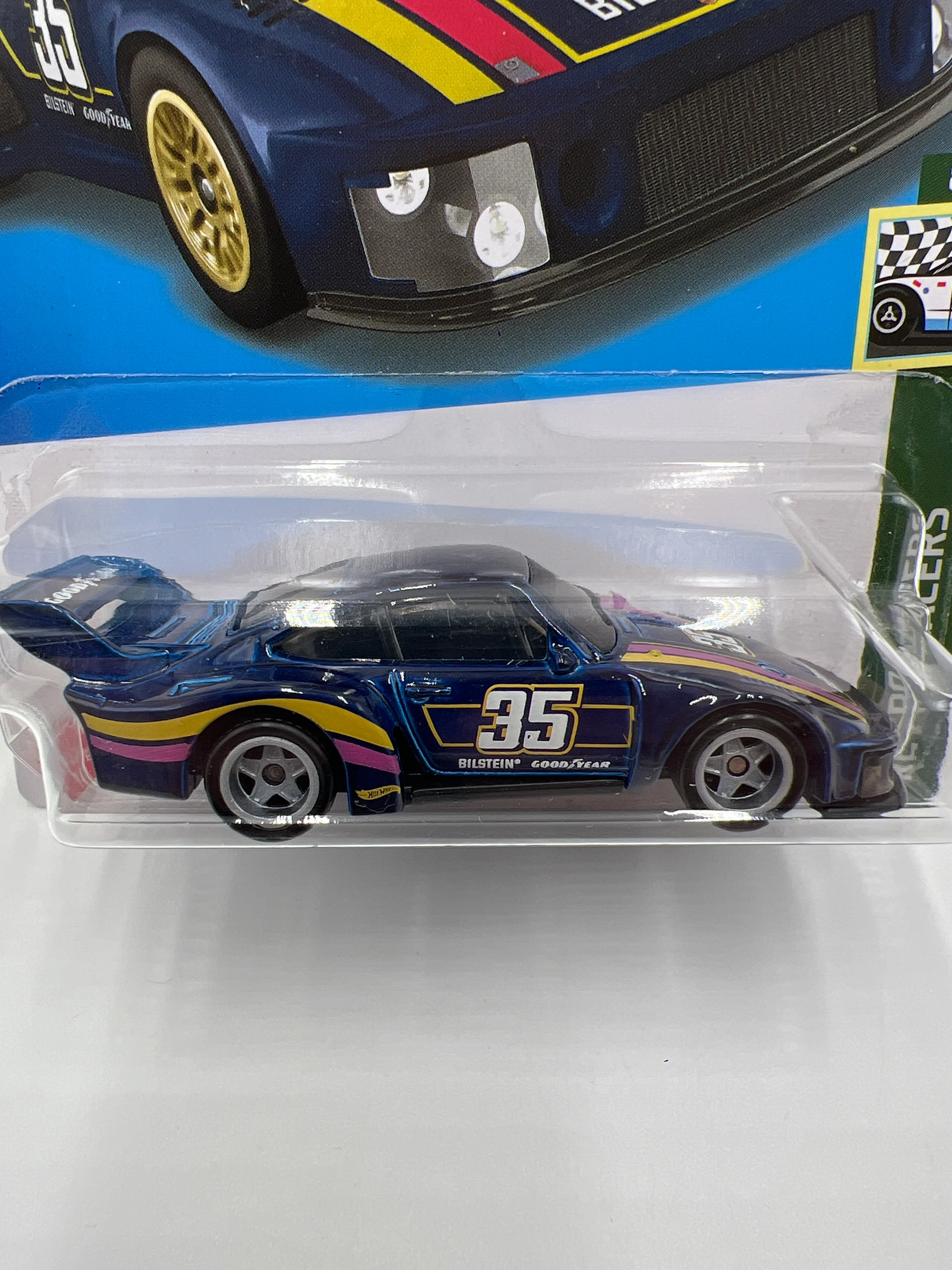 Hot Wheels Porsche 935 Dark Blue Wheel Swap Custom On Card W/Protector SR - Image 3