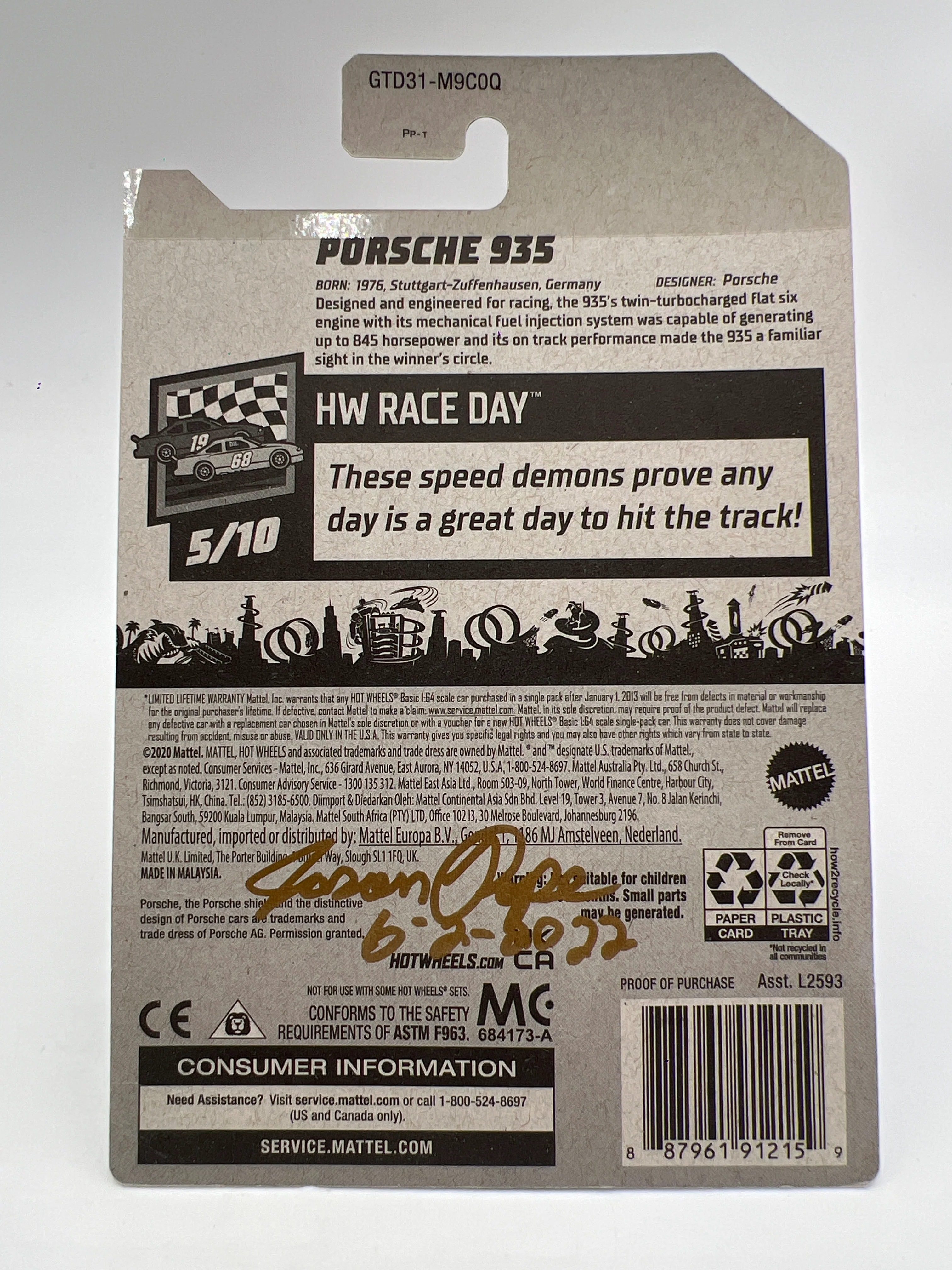 Hot Wheels Porsche 935 Walmart Exclusive Zamac Wheel Swap Custom On Card W/Protector SR - Image 6