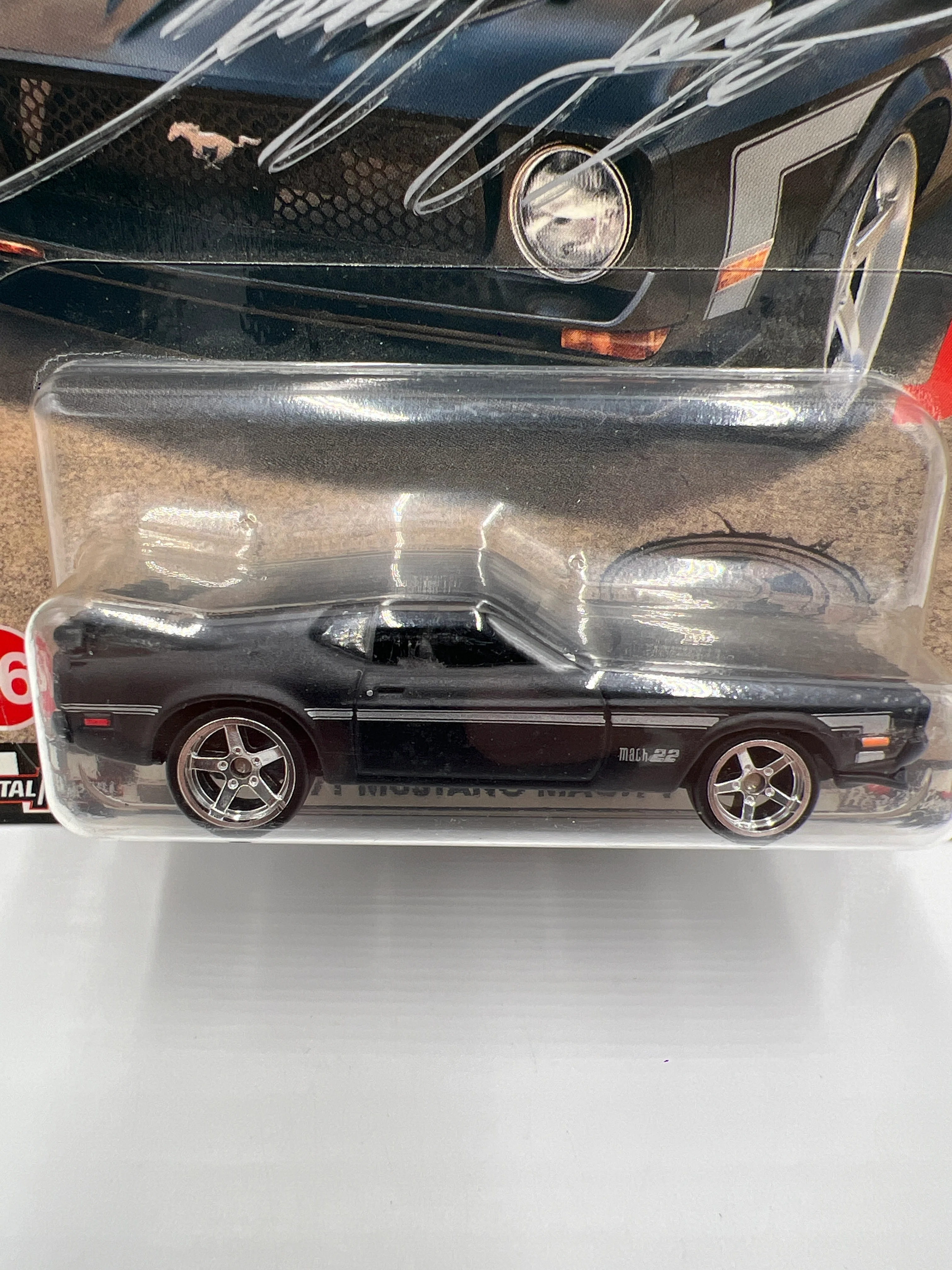 Hot Wheels Premium Boulevard #56 SIGNED By Joey Logano 71 Mustang Mach 1 Matte Black W/Protector - Image 2