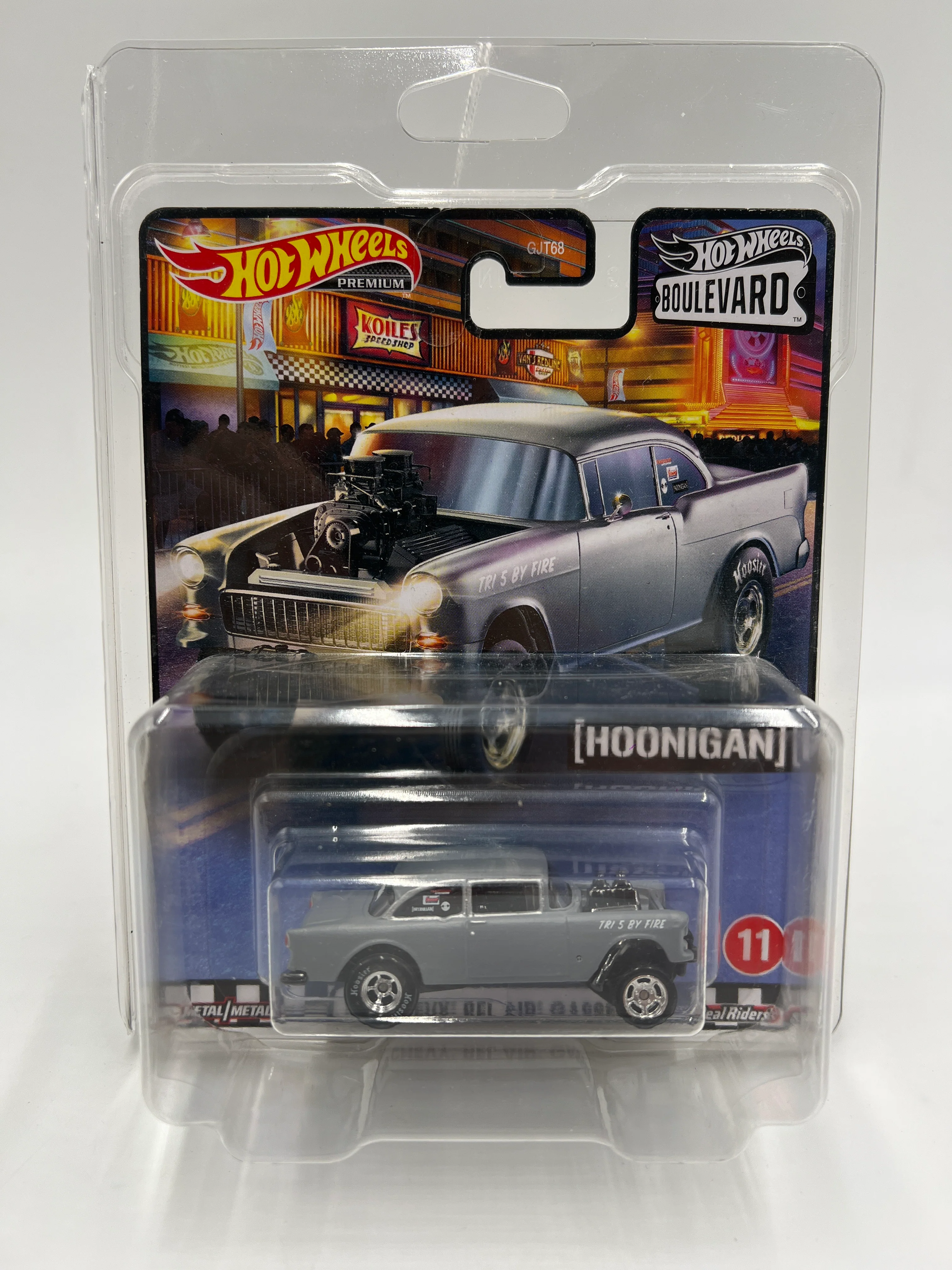 Hot Wheels Premium Boulevard #11 55 Chevy Bel Air Gasser Primer Gray W/Protector - Image 7