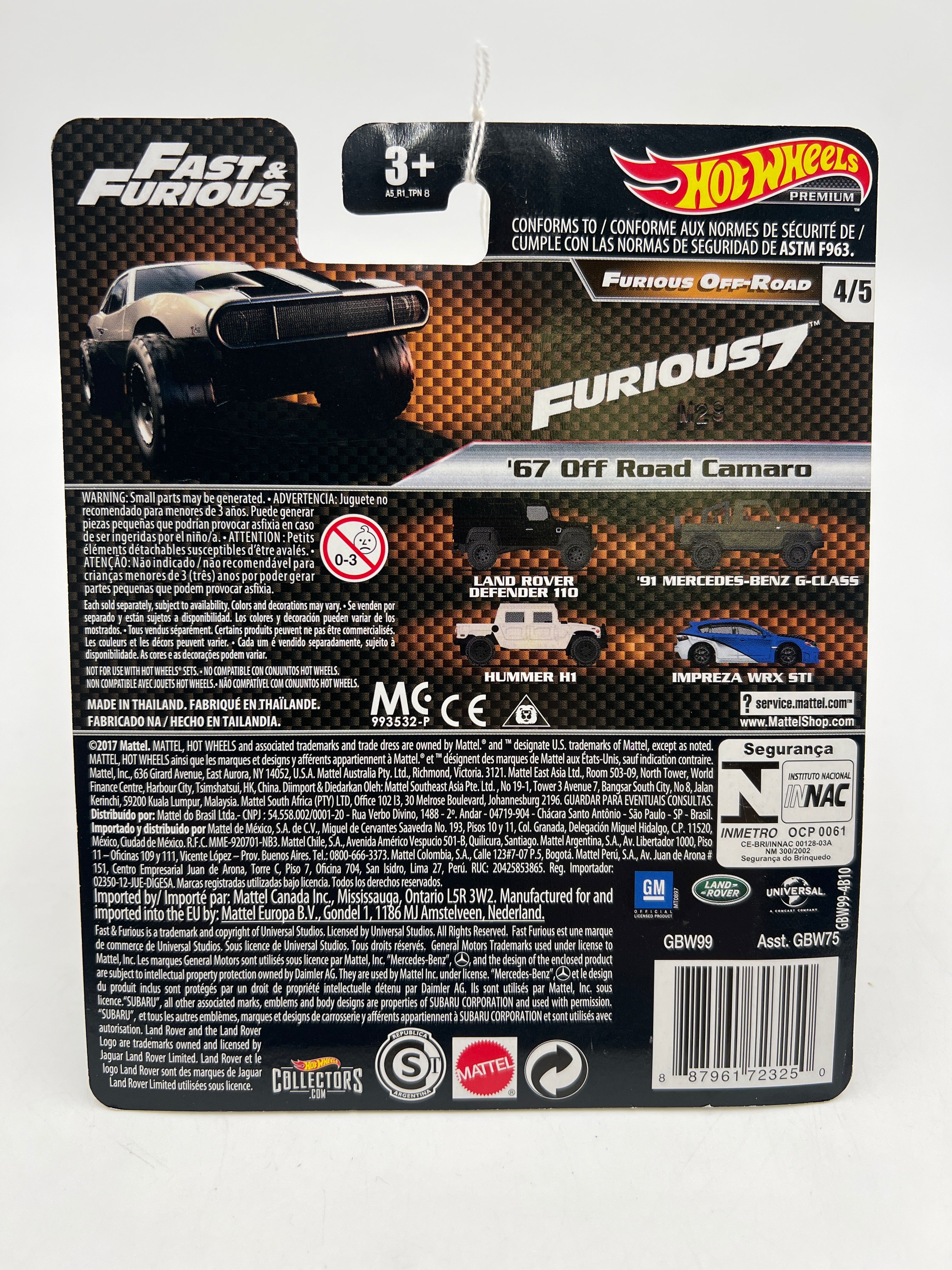 Hot Wheels Premium Fast & Furious 4/5 67 Off Road Camaro Silver 249H - Image 6