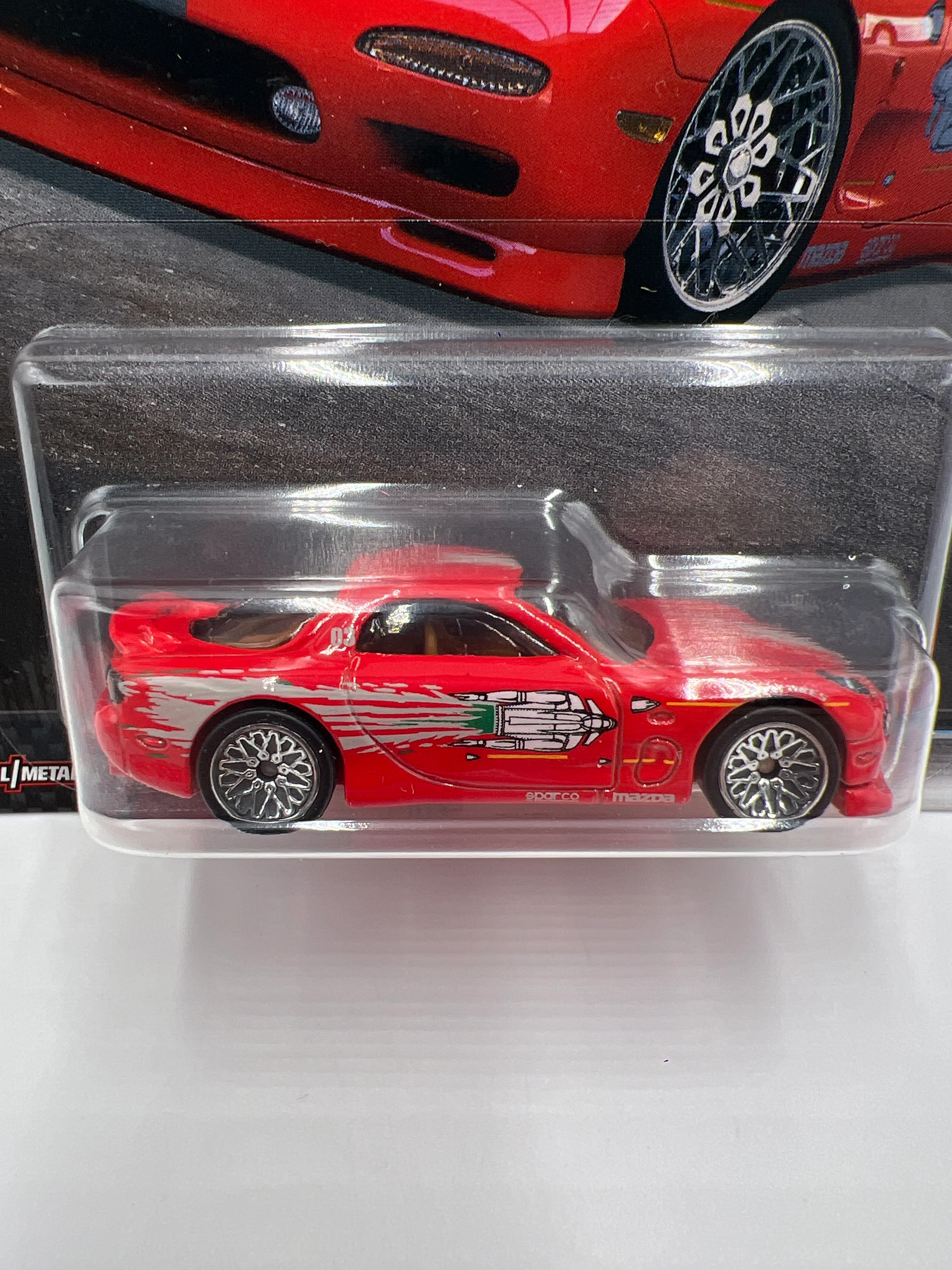 Hot Wheels Premium Fast and Furious Full Force #1 95 Mazda RX-7 Red W/Protector - Image 2