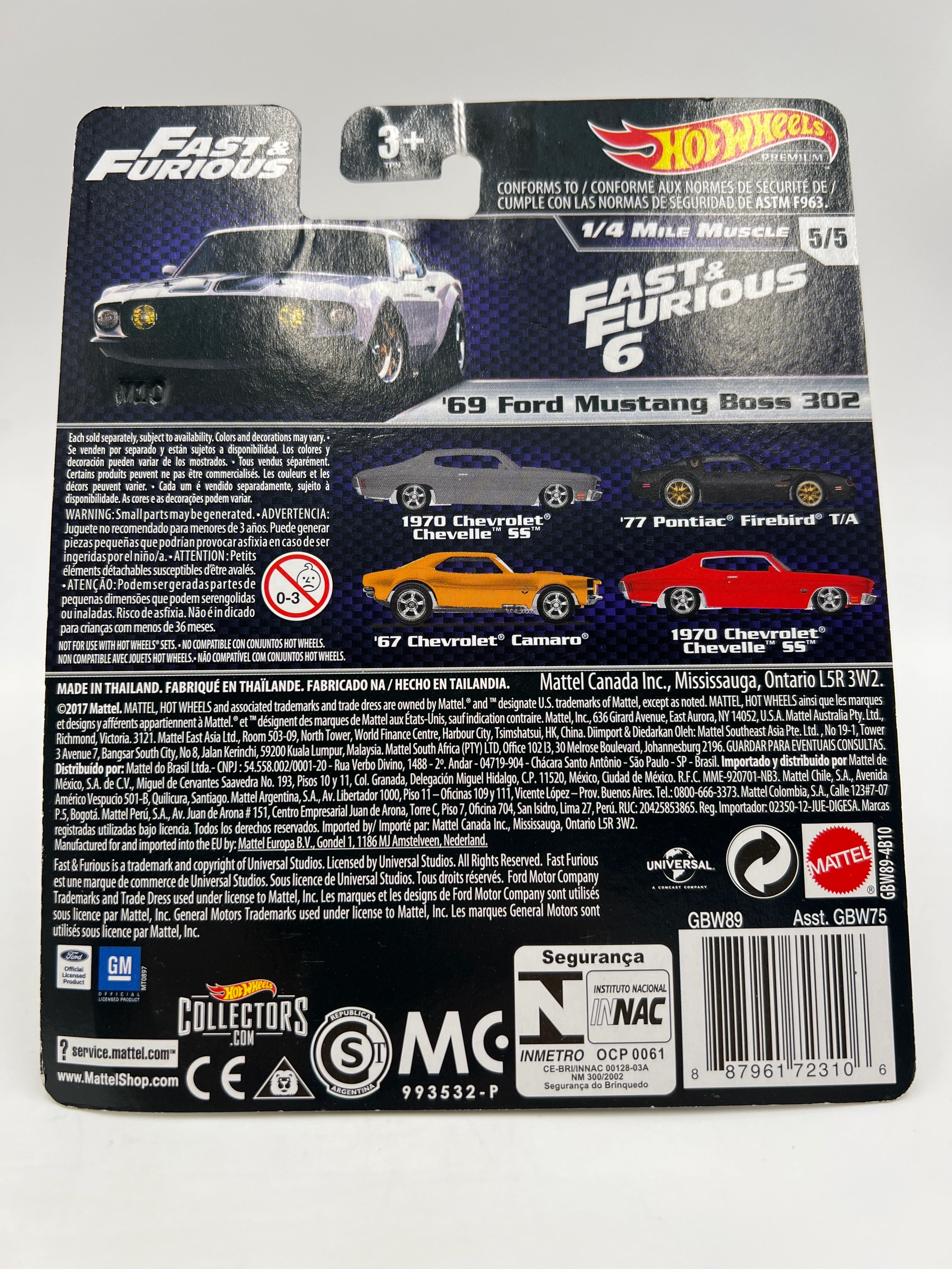 Hot Wheels Premium Fast & Furious 1/4 Mile Muscle #5 69 Ford Mustang Boss 302 White 247A - Image 7