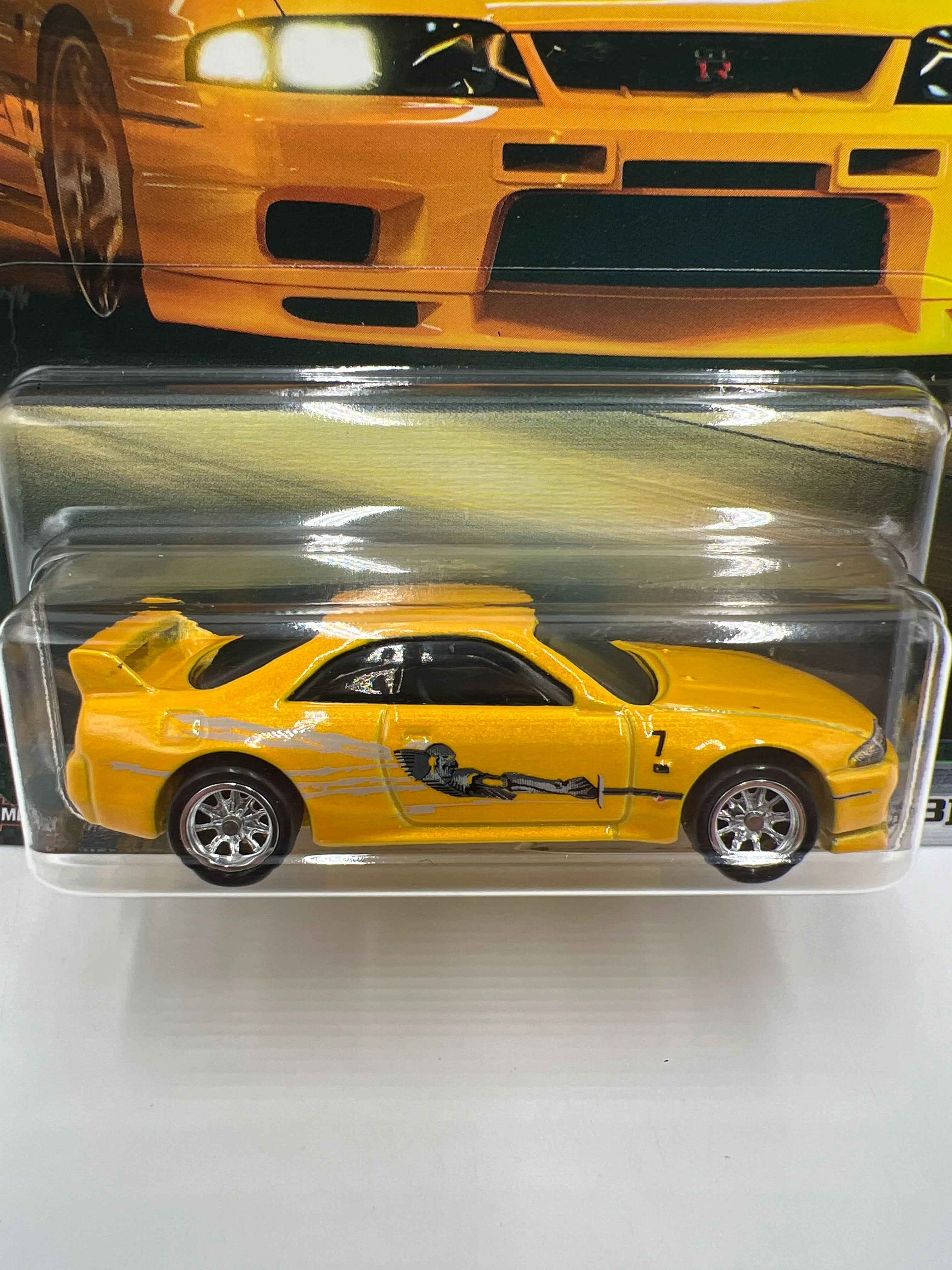 Hot Wheels Premium Fast & Furious Original Fast #5 Nissan Skyline GT-R BCNR33 Yellow W/Protector - Image 2