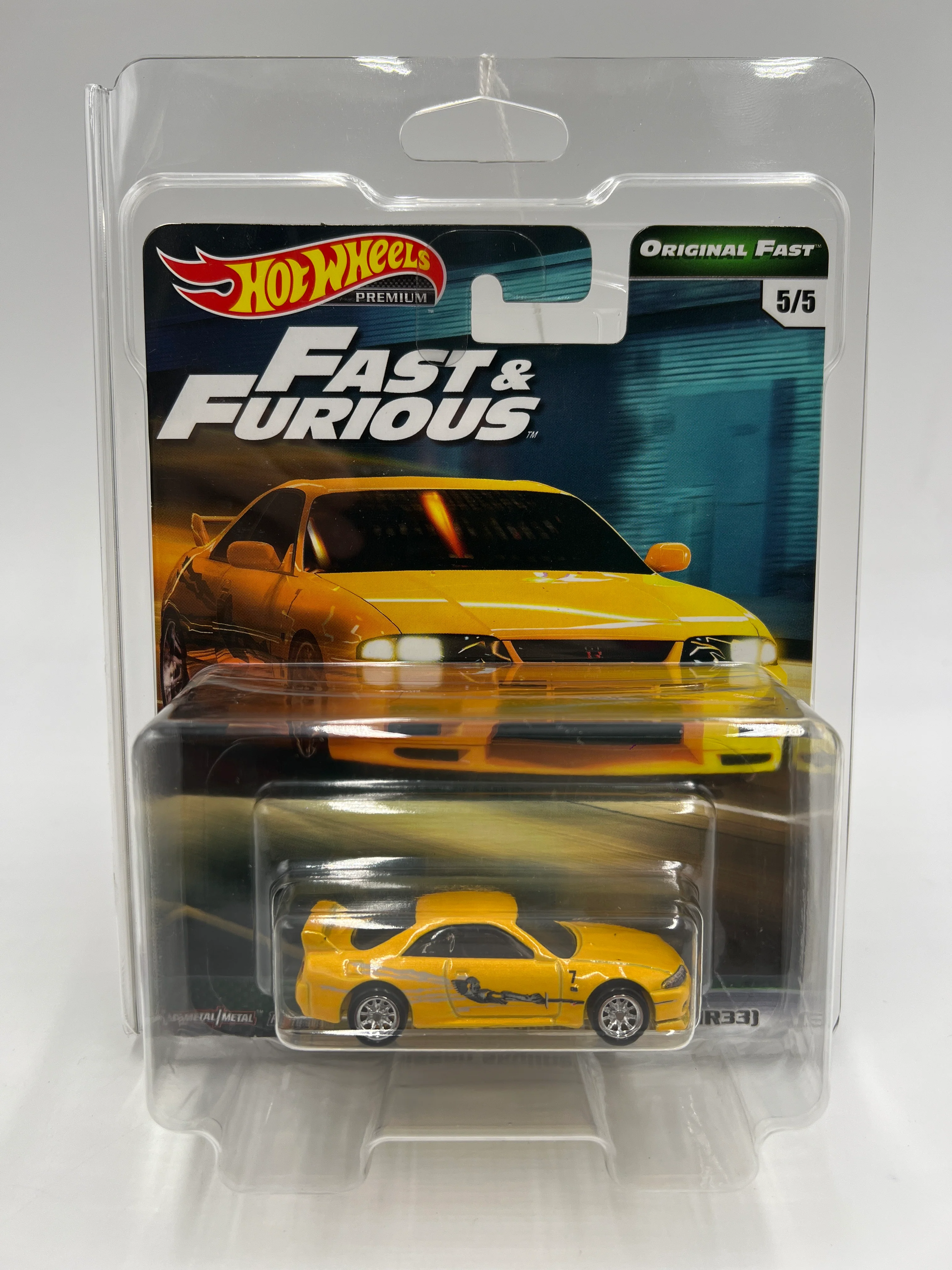 Hot Wheels Premium Fast & Furious Original Fast #5 Nissan Skyline GT-R BCNR33 Yellow W/Protector - Image 8