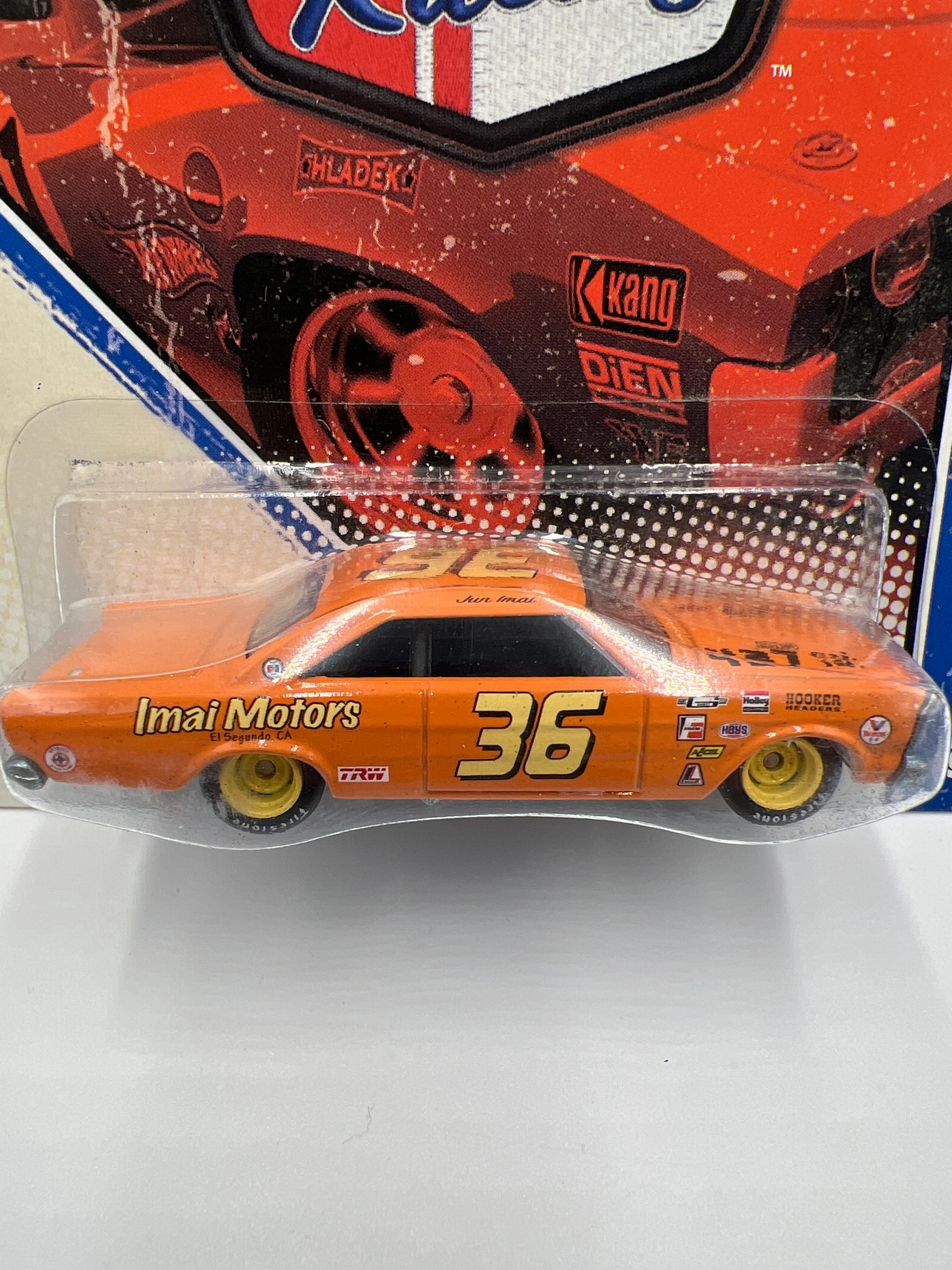 Hot Wheels Premium Vintage Racing #17 65 Ford Galaxie I. Motors Orange W/Protector - Image 3