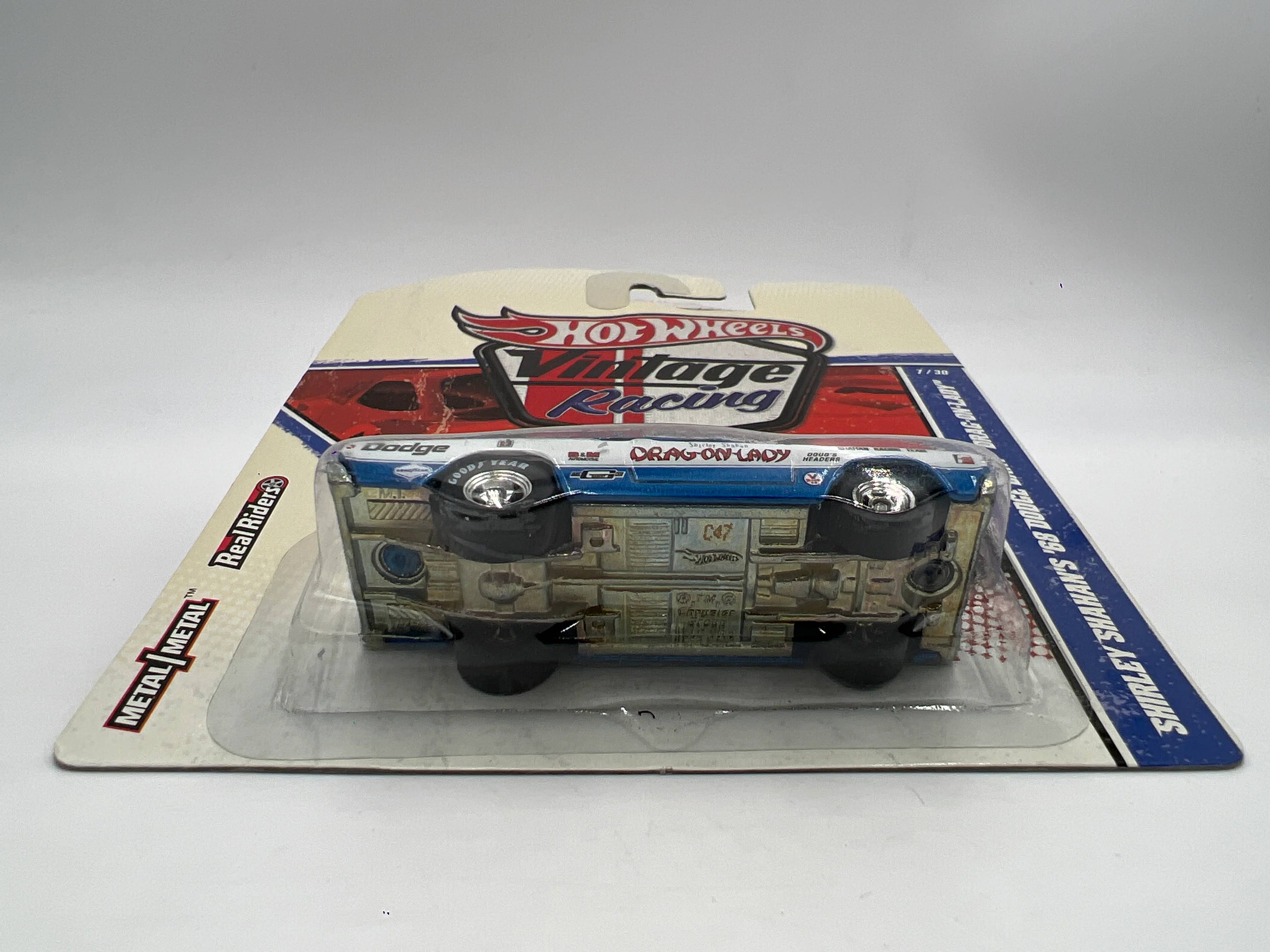 Hot Wheels Premium Vintage Racing #7 Shirley Shahans 68 Dodge Dart Blue/White Drag-On Lady W/Protector - Image 5