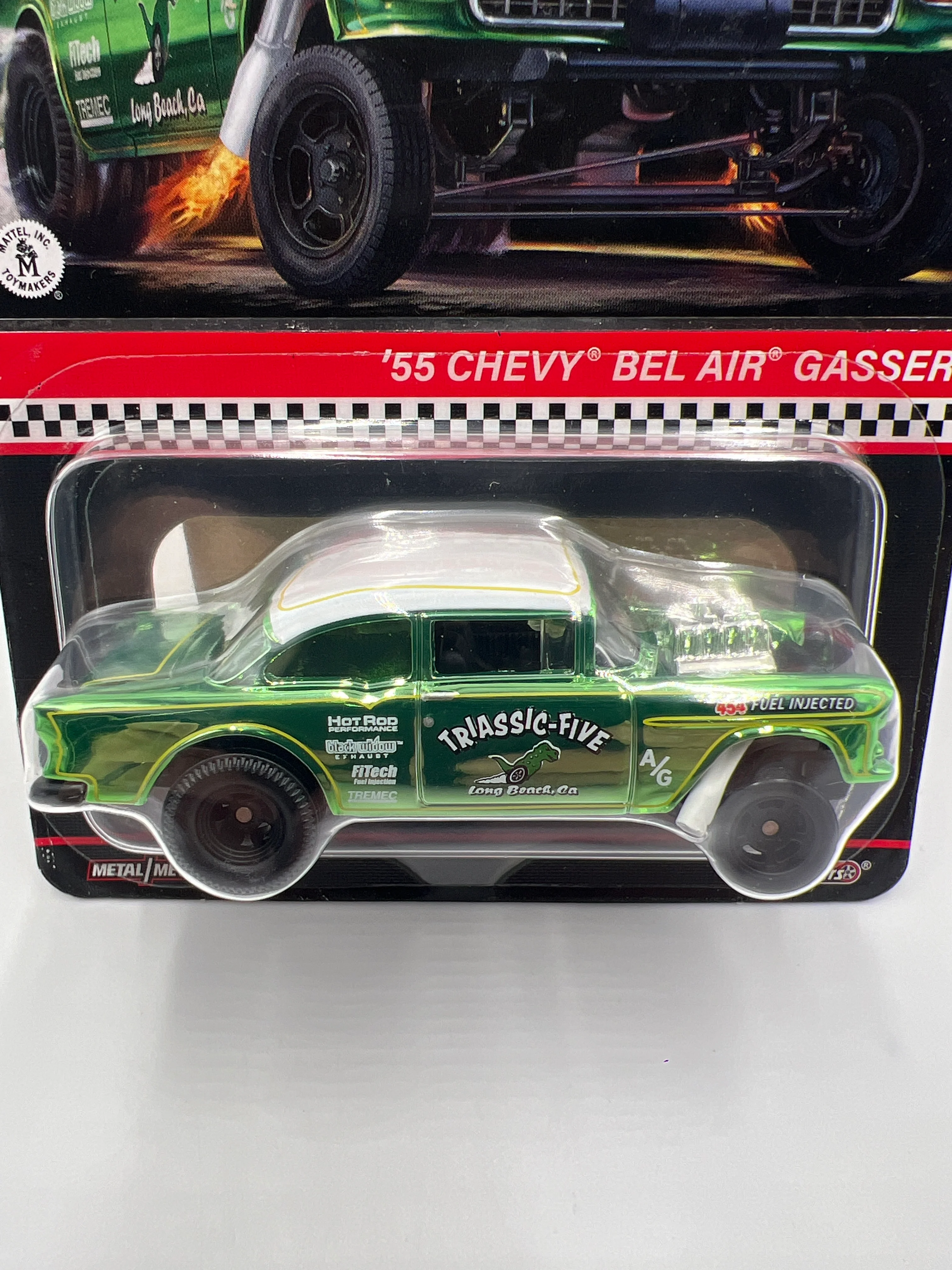 2023 Hot Wheels RLC 55 Chevy Bel Air Gasser Triassic-Five Green W/Protector - Image 2