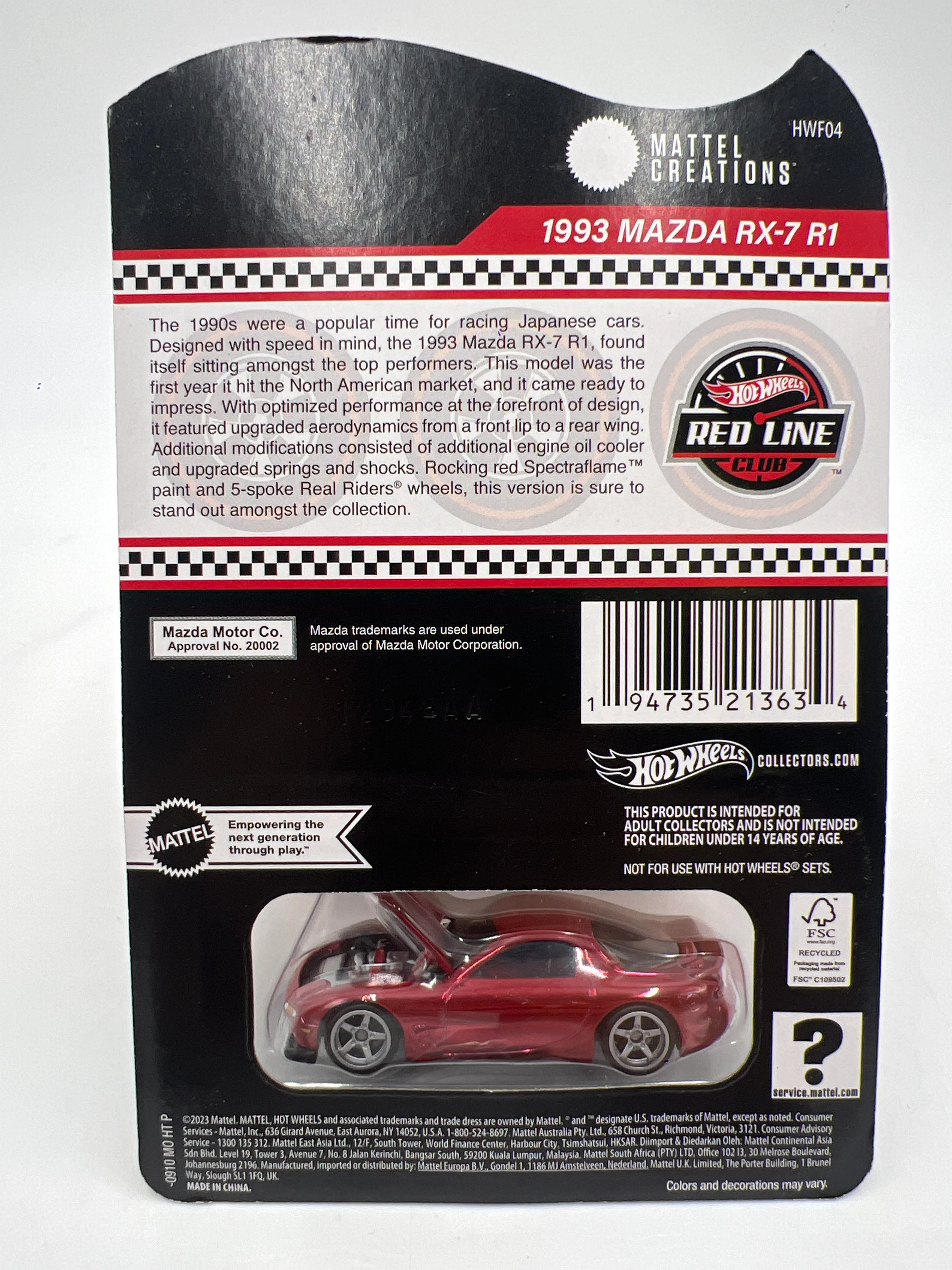 2024 Hot Wheels RLC 1993 Mazda RX-7 R1 Red W/Protector - Image 6
